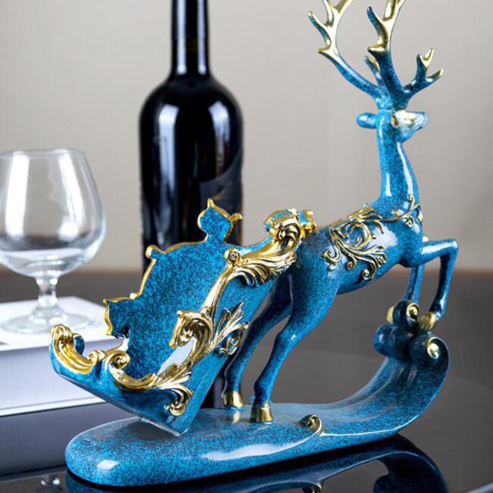 Deer Wine Rack Ornaments Wine Bottle Holder Stand Decorative for Party Gifts blue