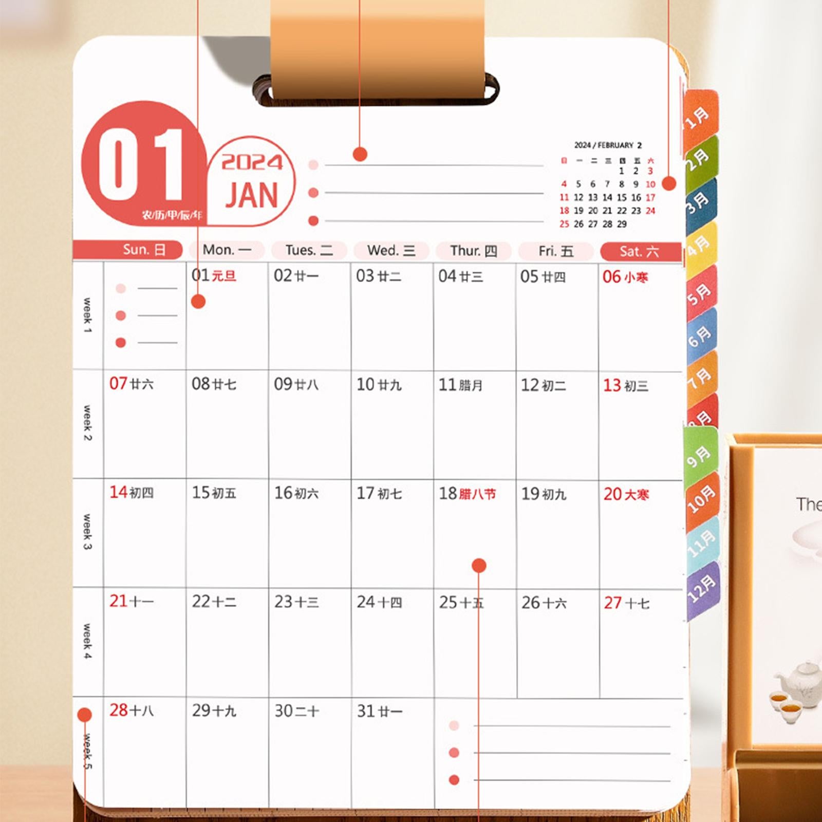 2024 Desk Calendar with Storage Box Personal Daily Planner Calendar for Home