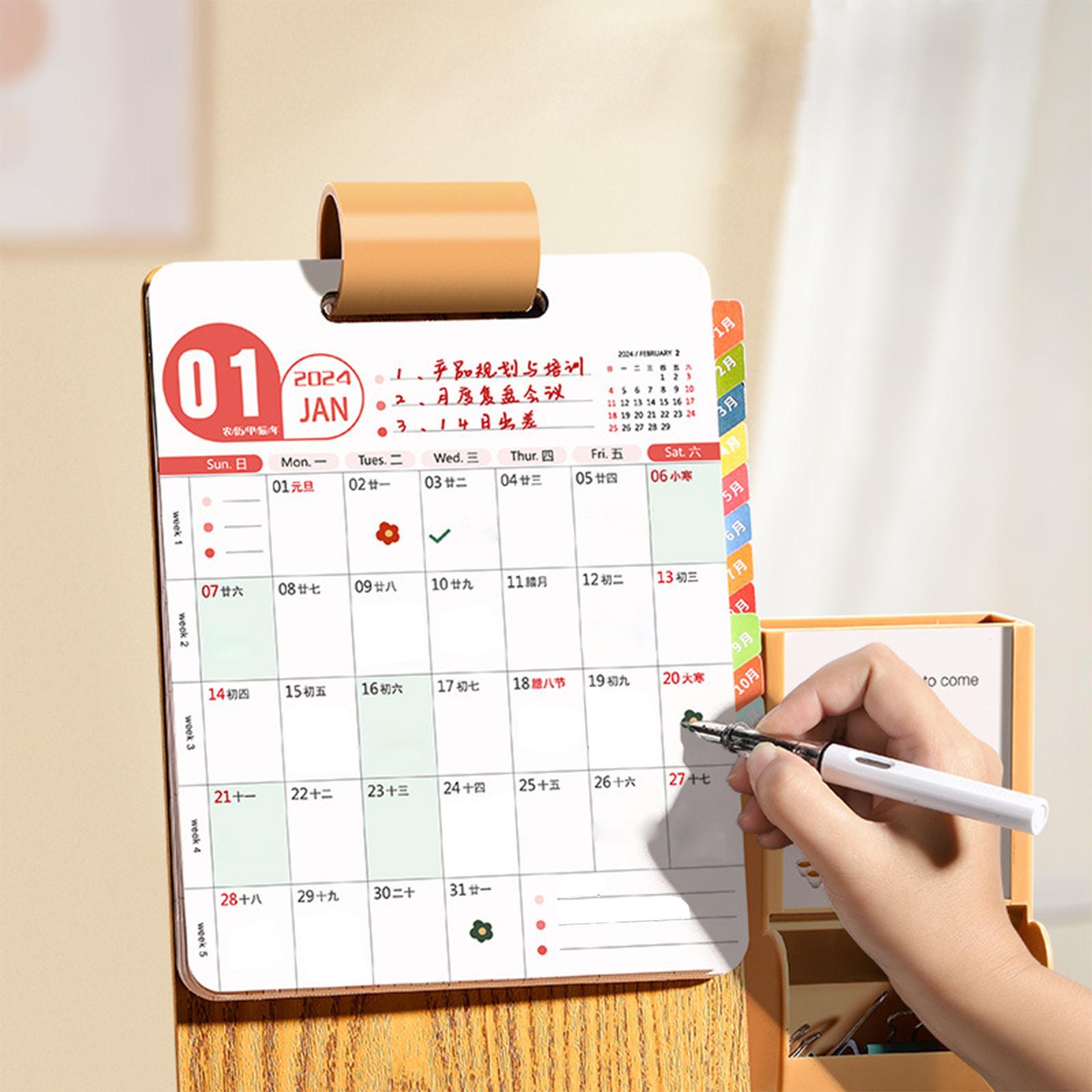 2024 Desk Calendar with Storage Box Personal Daily Planner Calendar for Home