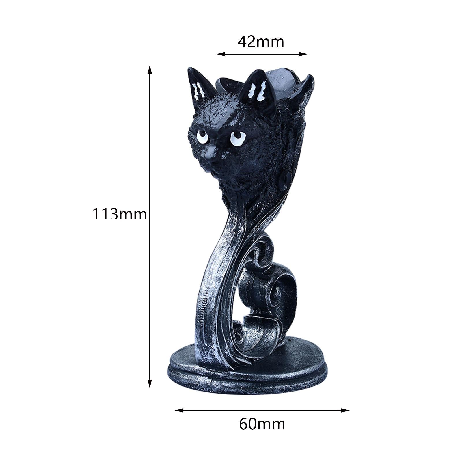 Black Cat Statue Sphere Ball Stand Desktop Ornament for Fireplace Table Desk