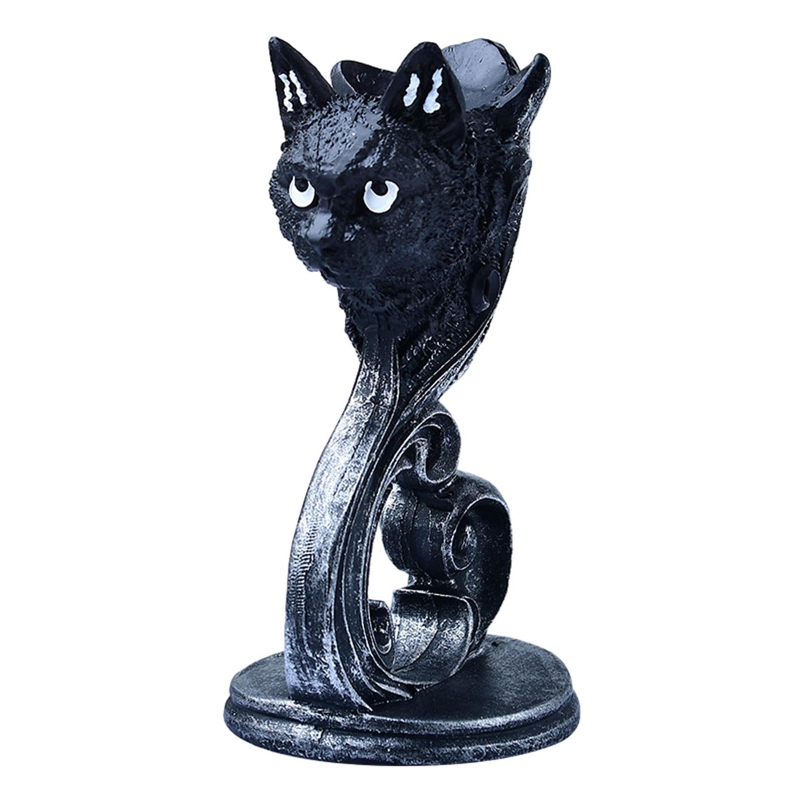 Black Cat Statue Sphere Ball Stand Desktop Ornament for Fireplace Table Desk