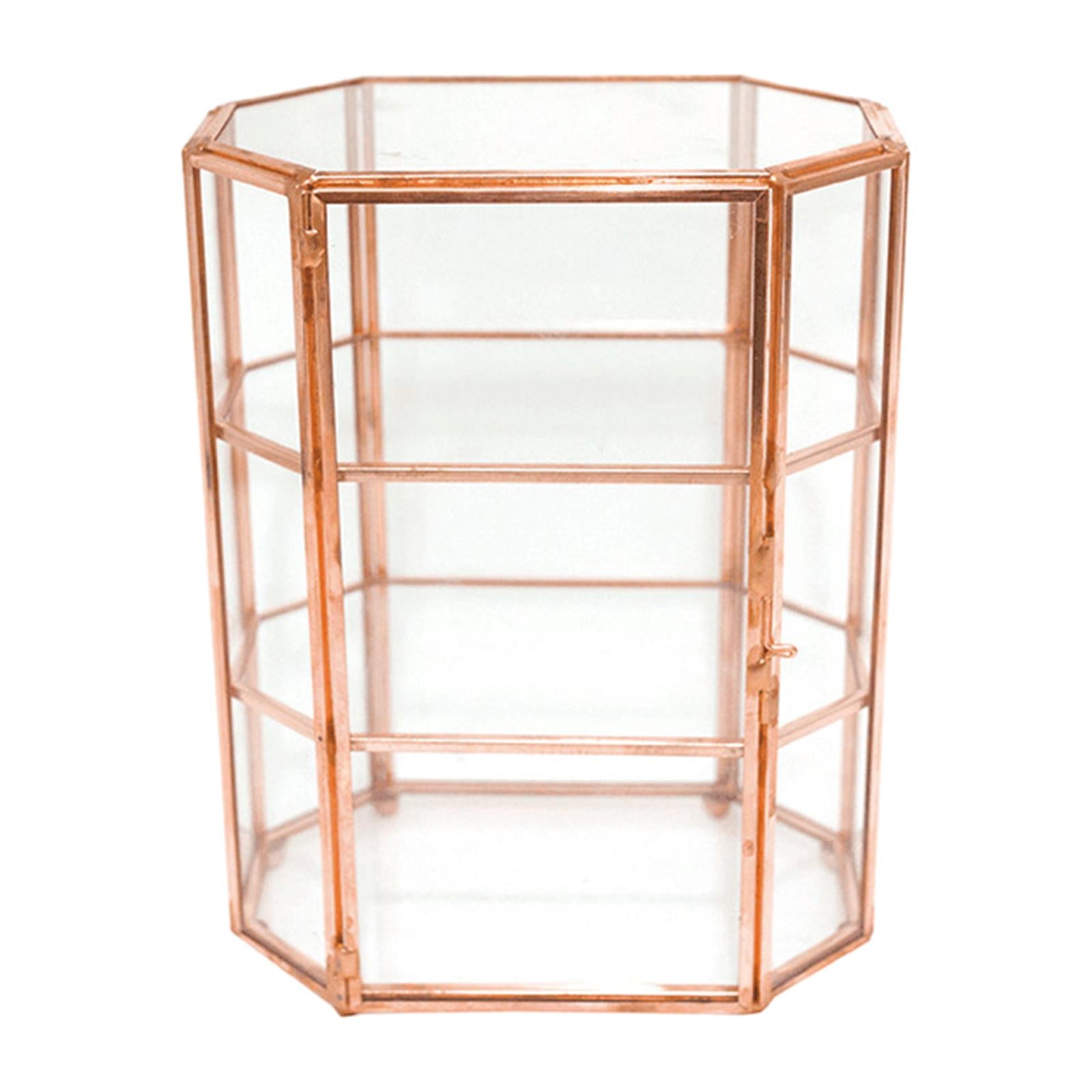 Clear Glass Jewelry Box Storage Vanity Lidded Box for Rings Necklace Earring rose gold