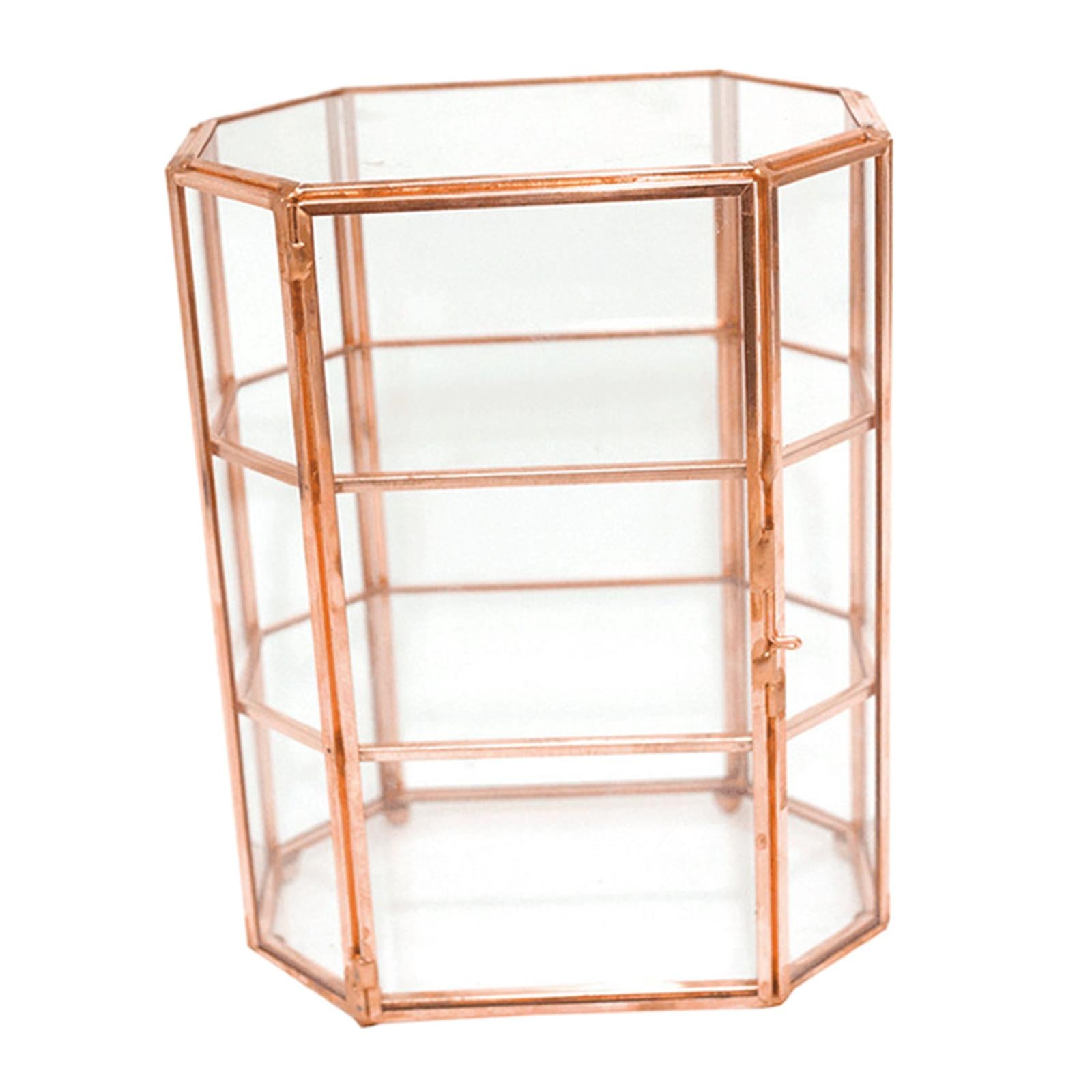 Clear Glass Jewelry Box Storage Vanity Lidded Box for Rings Necklace Earring rose gold