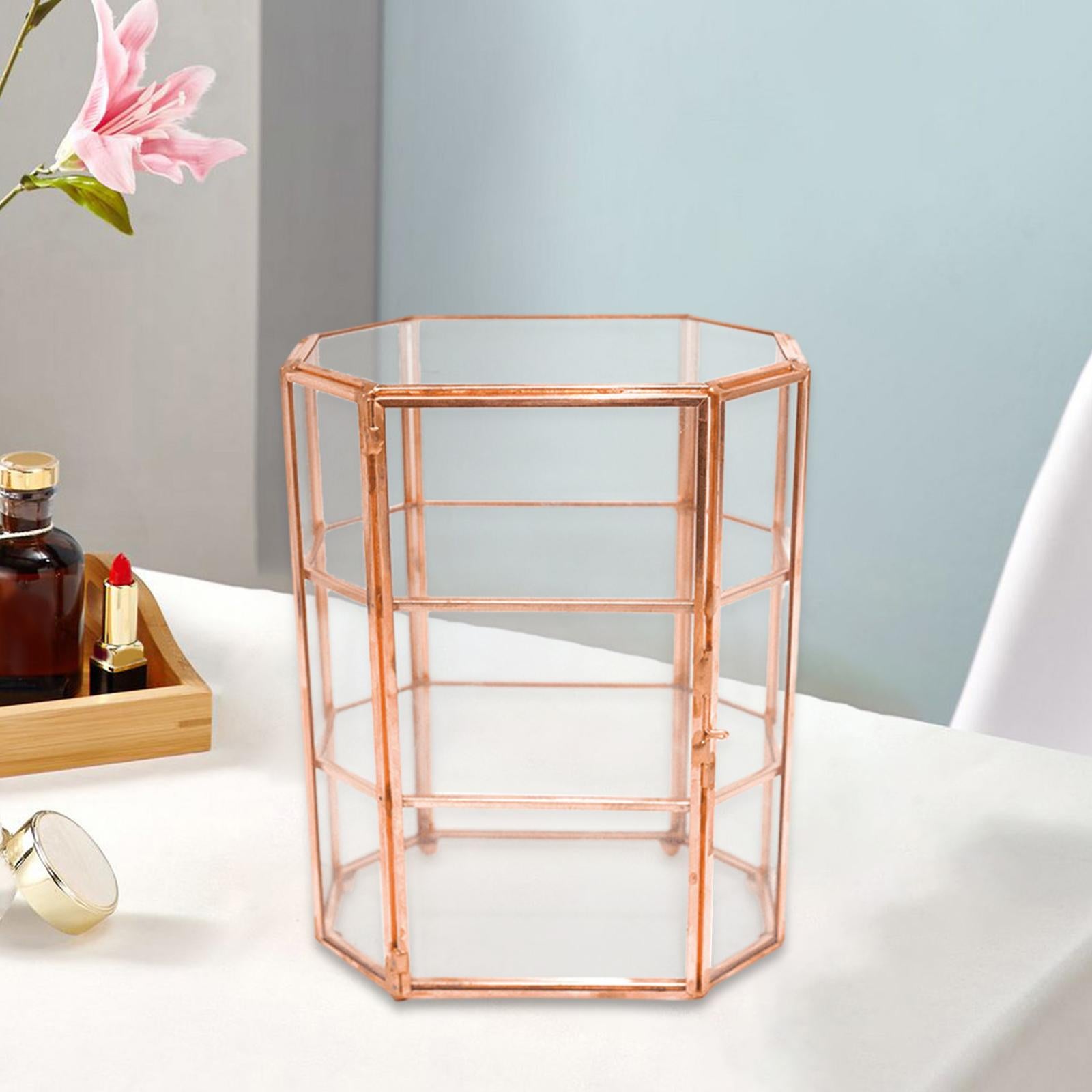 Clear Glass Jewelry Box Storage Vanity Lidded Box for Rings Necklace Earring rose gold