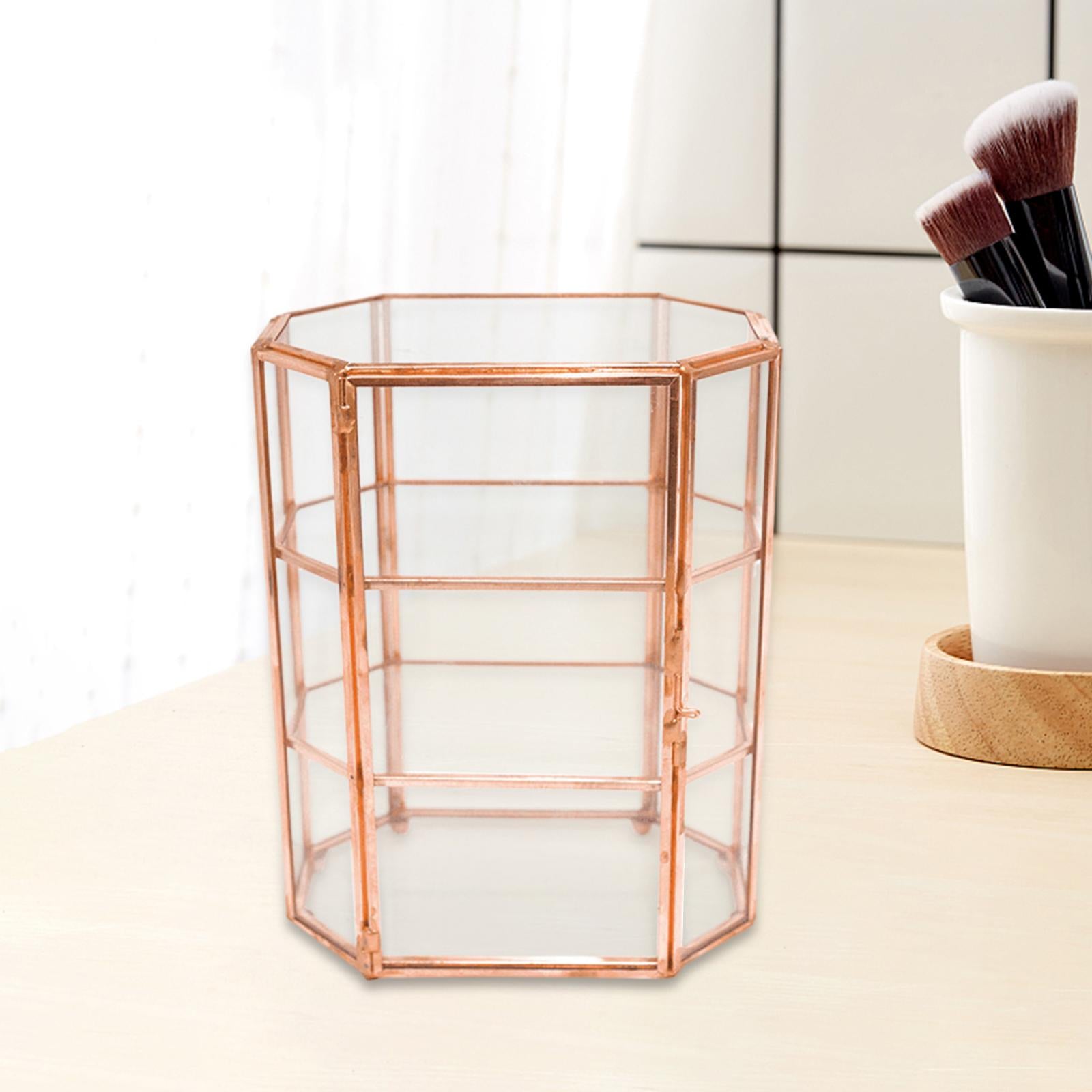 Clear Glass Jewelry Box Storage Vanity Lidded Box for Rings Necklace Earring rose gold