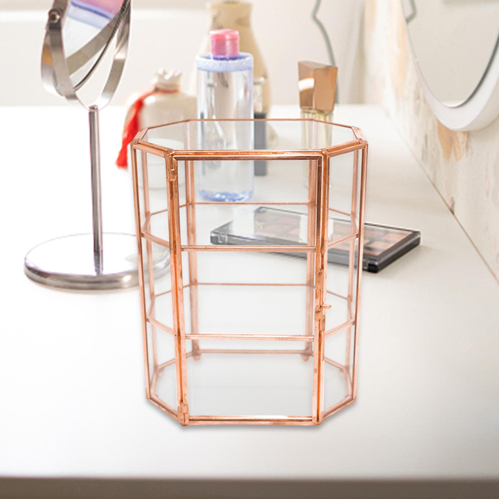 Clear Glass Jewelry Box Storage Vanity Lidded Box for Rings Necklace Earring rose gold