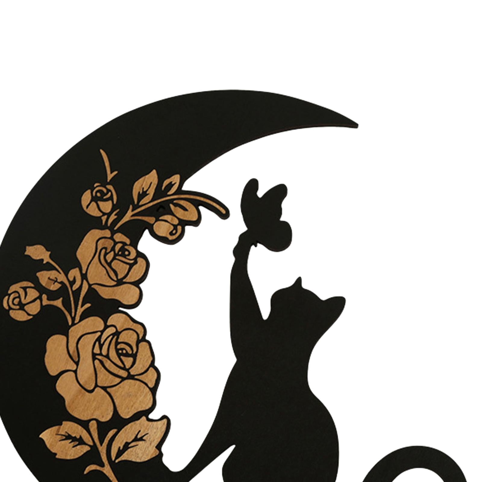 Wooden Moon Cat Wall Decor for Restaurant Birthday Gift Living Room Style A