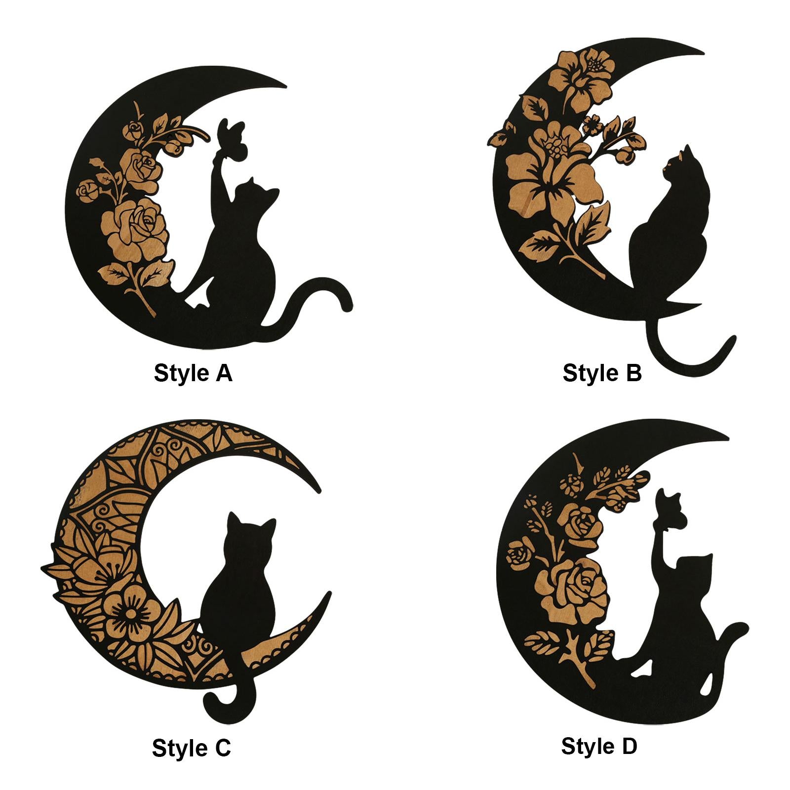 Wooden Moon Cat Wall Decor for Restaurant Birthday Gift Living Room Style A