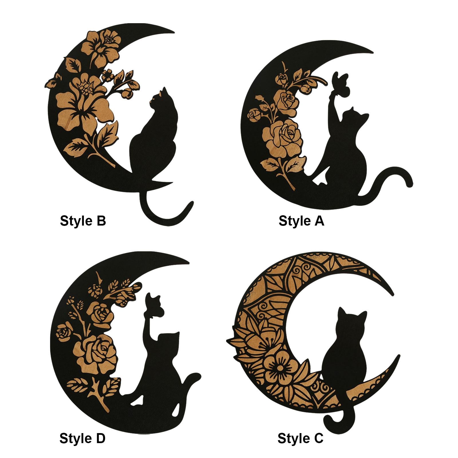 Wooden Moon Cat Wall Decor for Restaurant Birthday Gift Living Room Style A