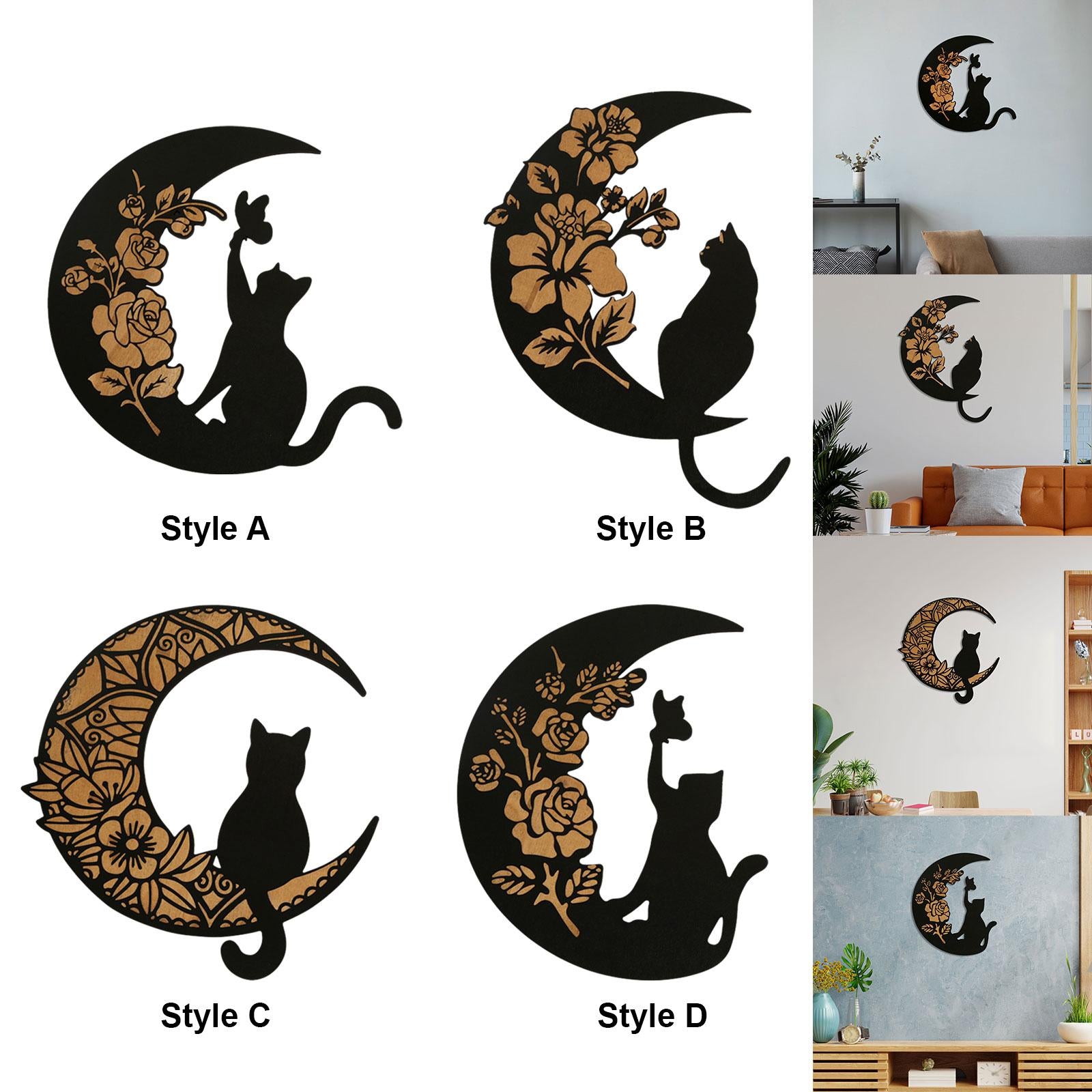 Wooden Moon Cat Wall Decor for Restaurant Birthday Gift Living Room Style A