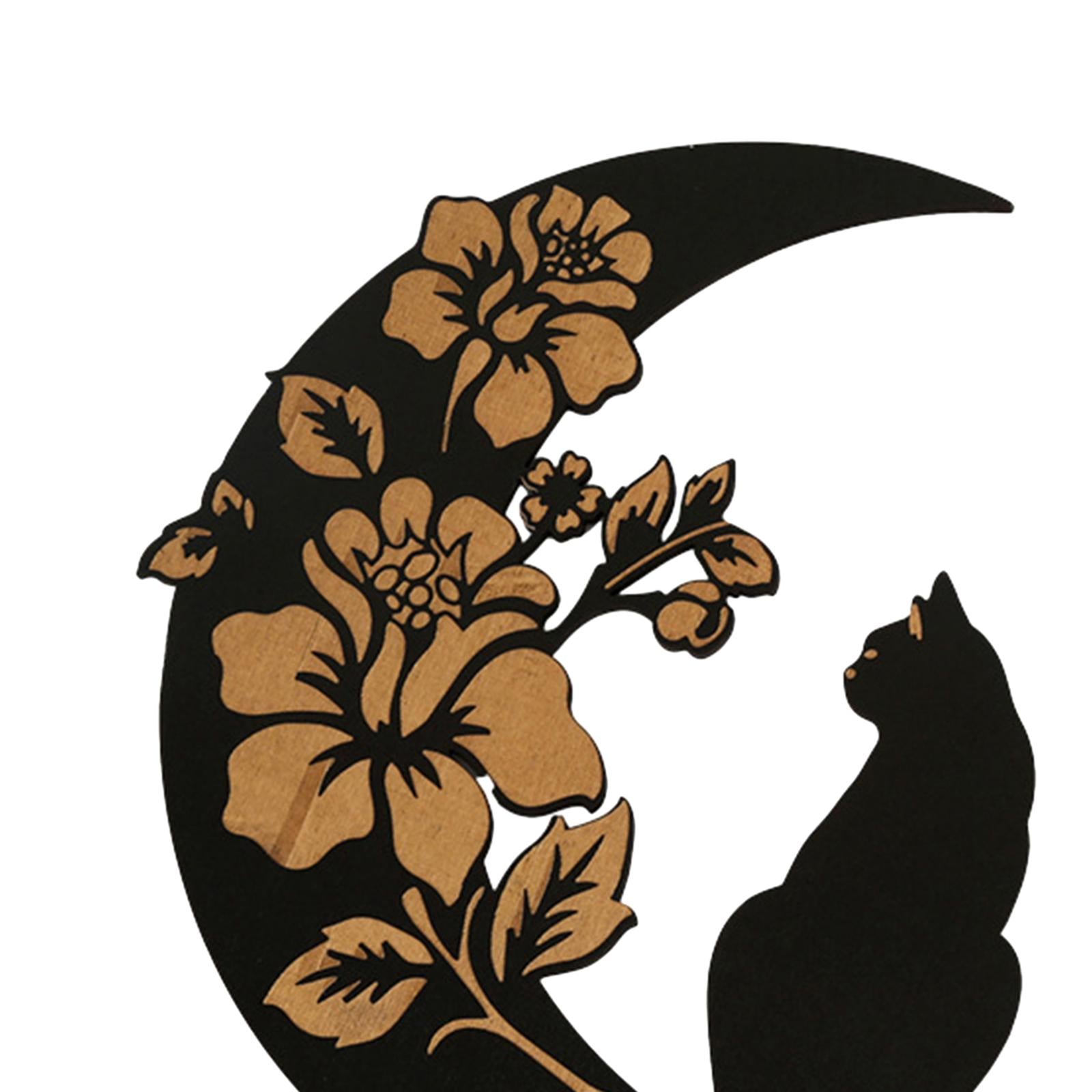 Wooden Moon Cat Wall Decor for Restaurant Birthday Gift Living Room Style B