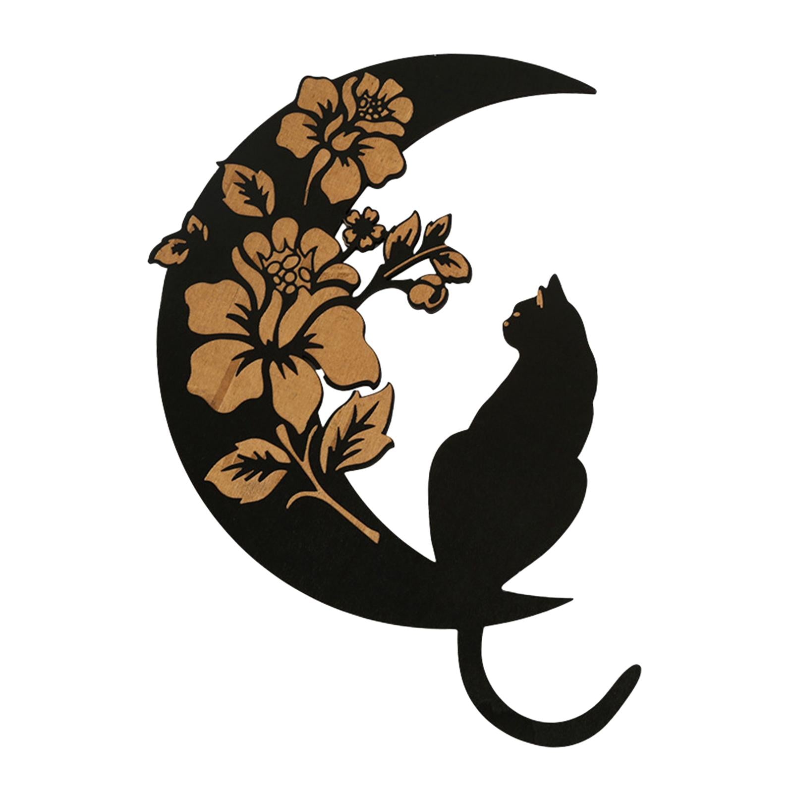 Wooden Moon Cat Wall Decor for Restaurant Birthday Gift Living Room Style B