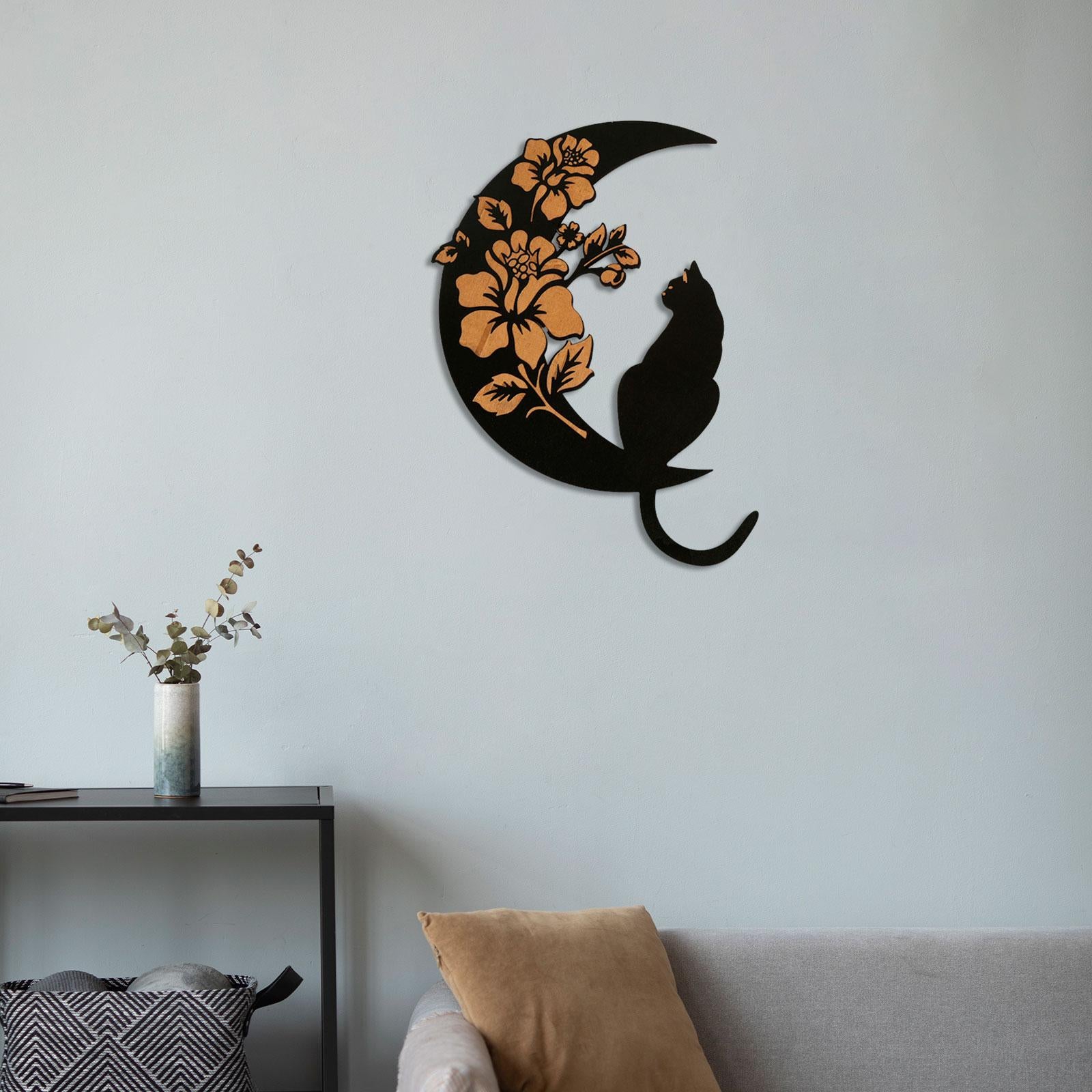 Wooden Moon Cat Wall Decor for Restaurant Birthday Gift Living Room Style B