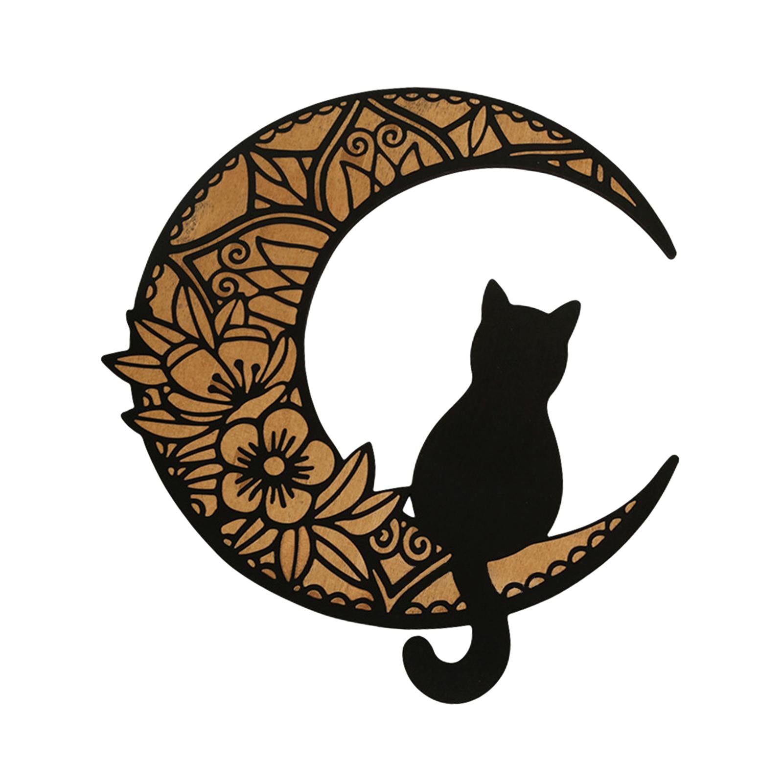 Wooden Moon Cat Wall Decor for Restaurant Birthday Gift Living Room Style C