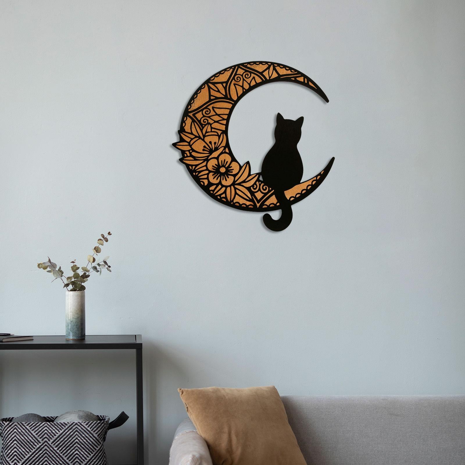 Wooden Moon Cat Wall Decor for Restaurant Birthday Gift Living Room Style C