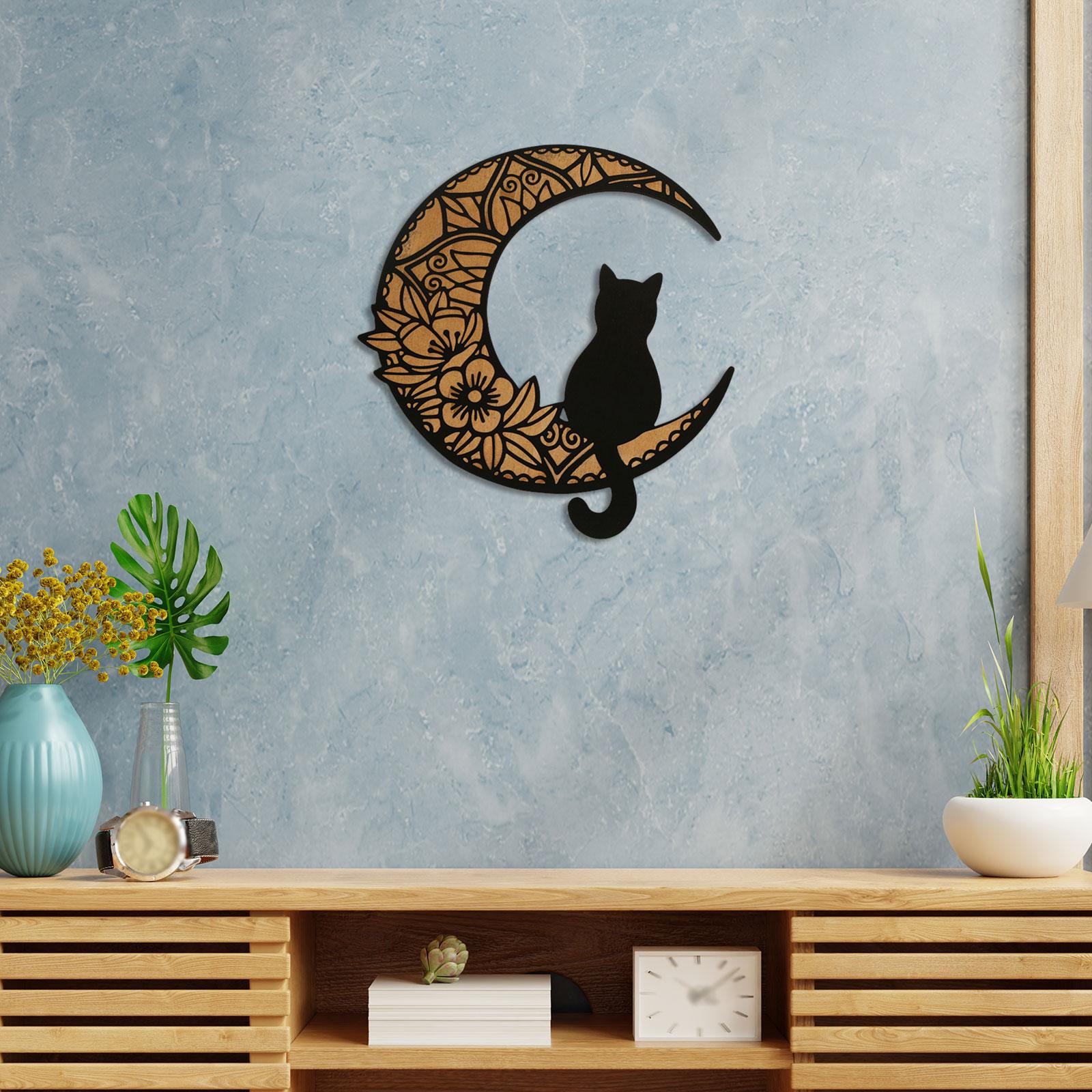 Wooden Moon Cat Wall Decor for Restaurant Birthday Gift Living Room Style C