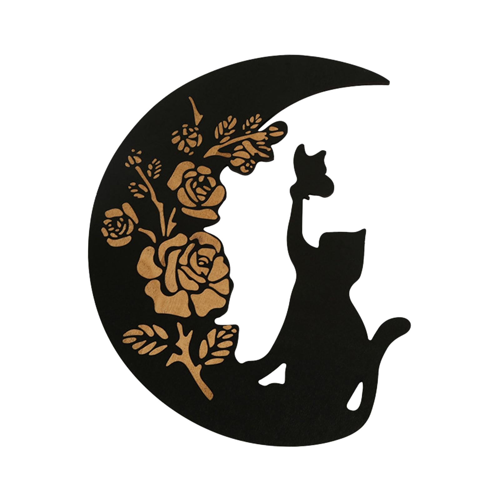 Wooden Moon Cat Wall Decor for Restaurant Birthday Gift Living Room Style D