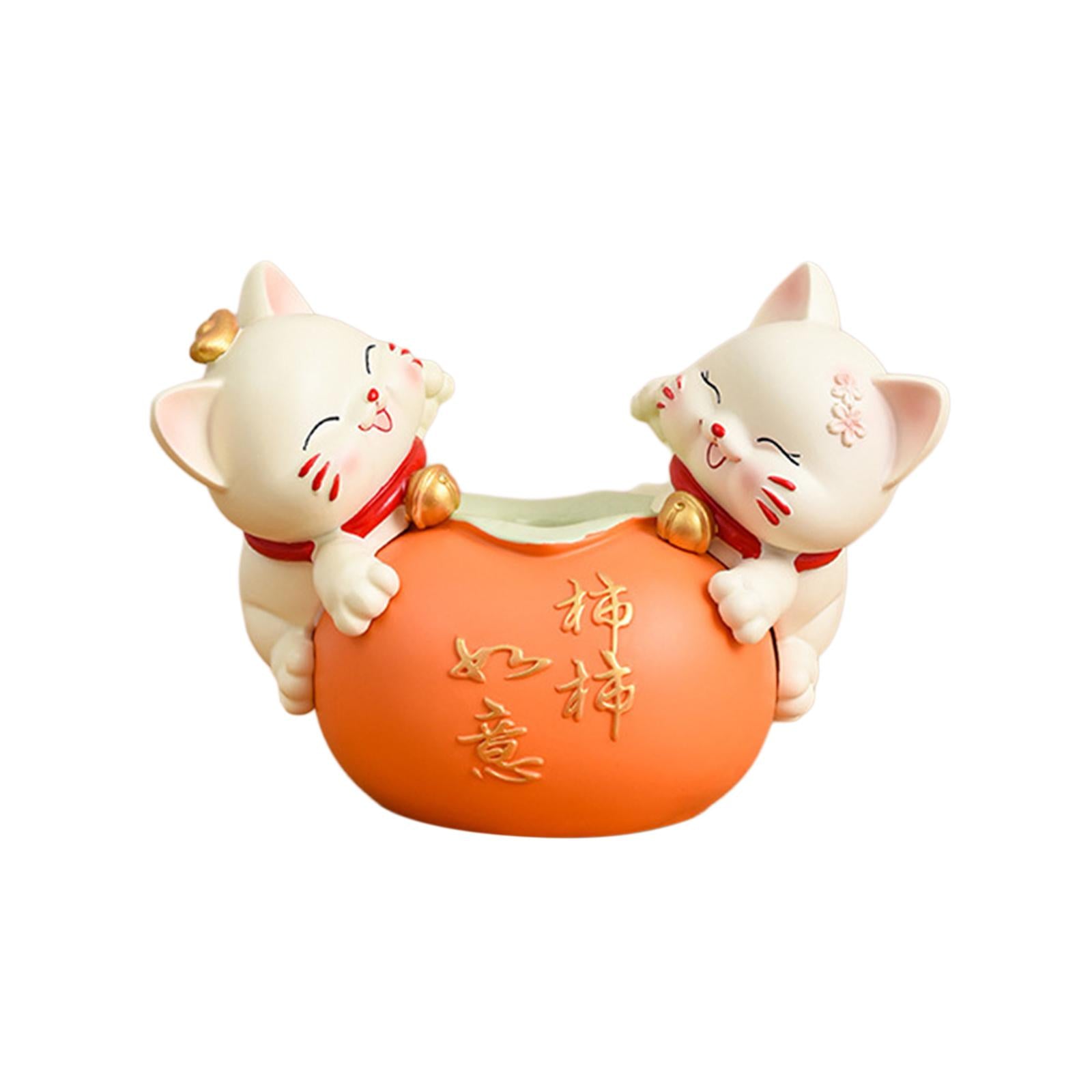 Fortune Cat Statue Flower Arrangement Crafts for Bedroom Entrance Livingroom yellow