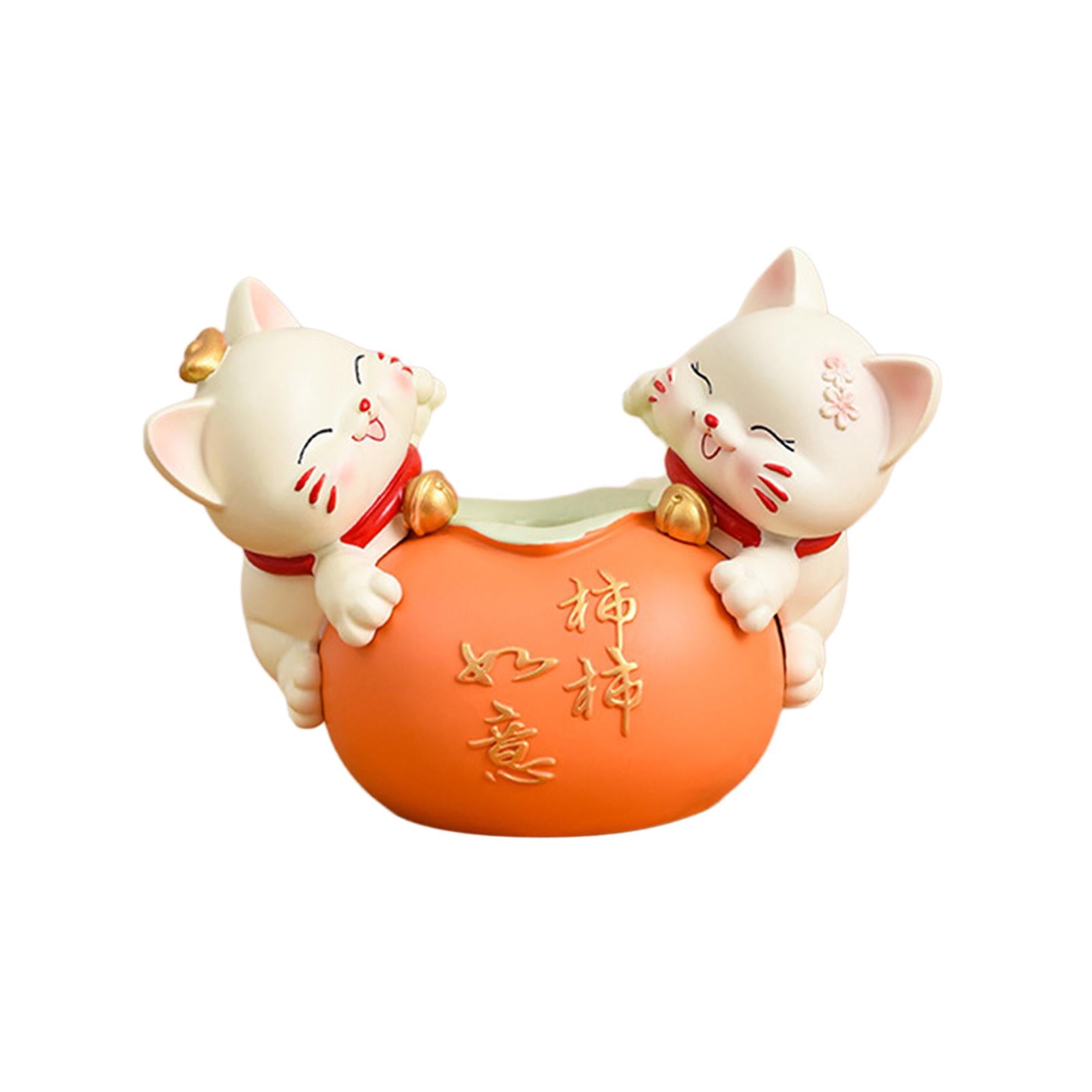 Fortune Cat Statue Flower Arrangement Crafts for Bedroom Entrance Livingroom yellow