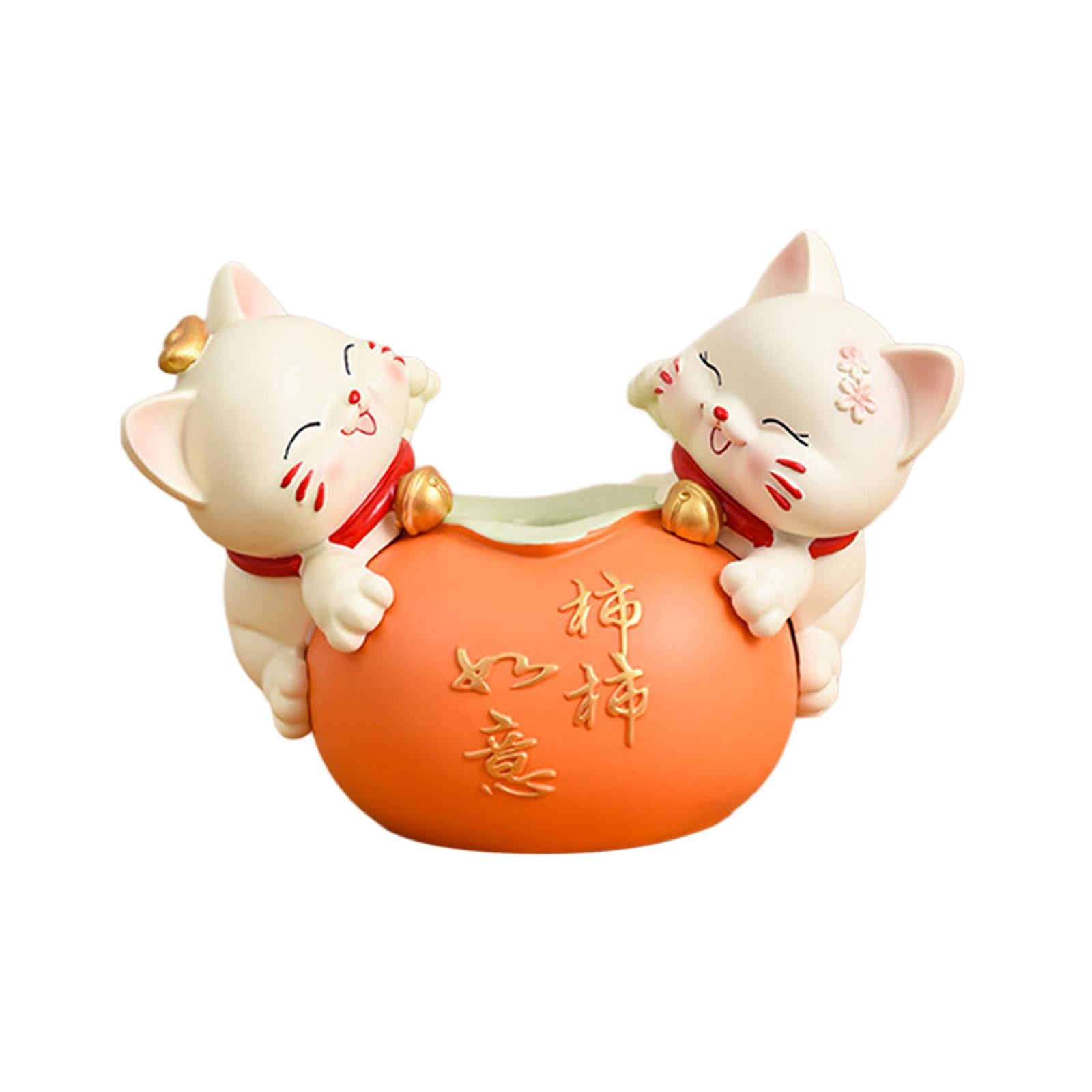 Fortune Cat Statue Flower Arrangement Crafts for Bedroom Entrance Livingroom yellow