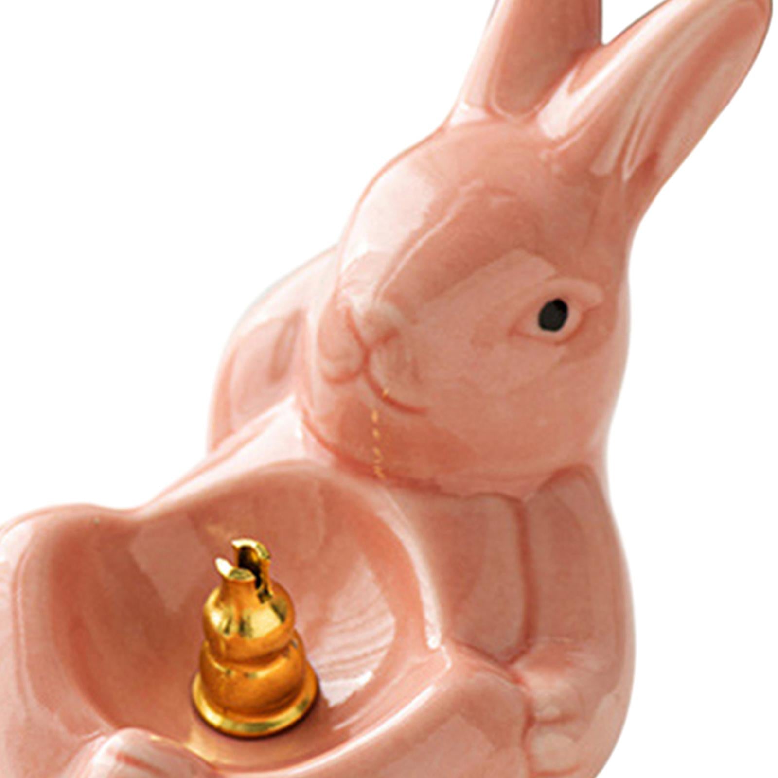 Rabbit Incense Holder Incense Burner Gift Statue for Living Room SPA Desktop Pink