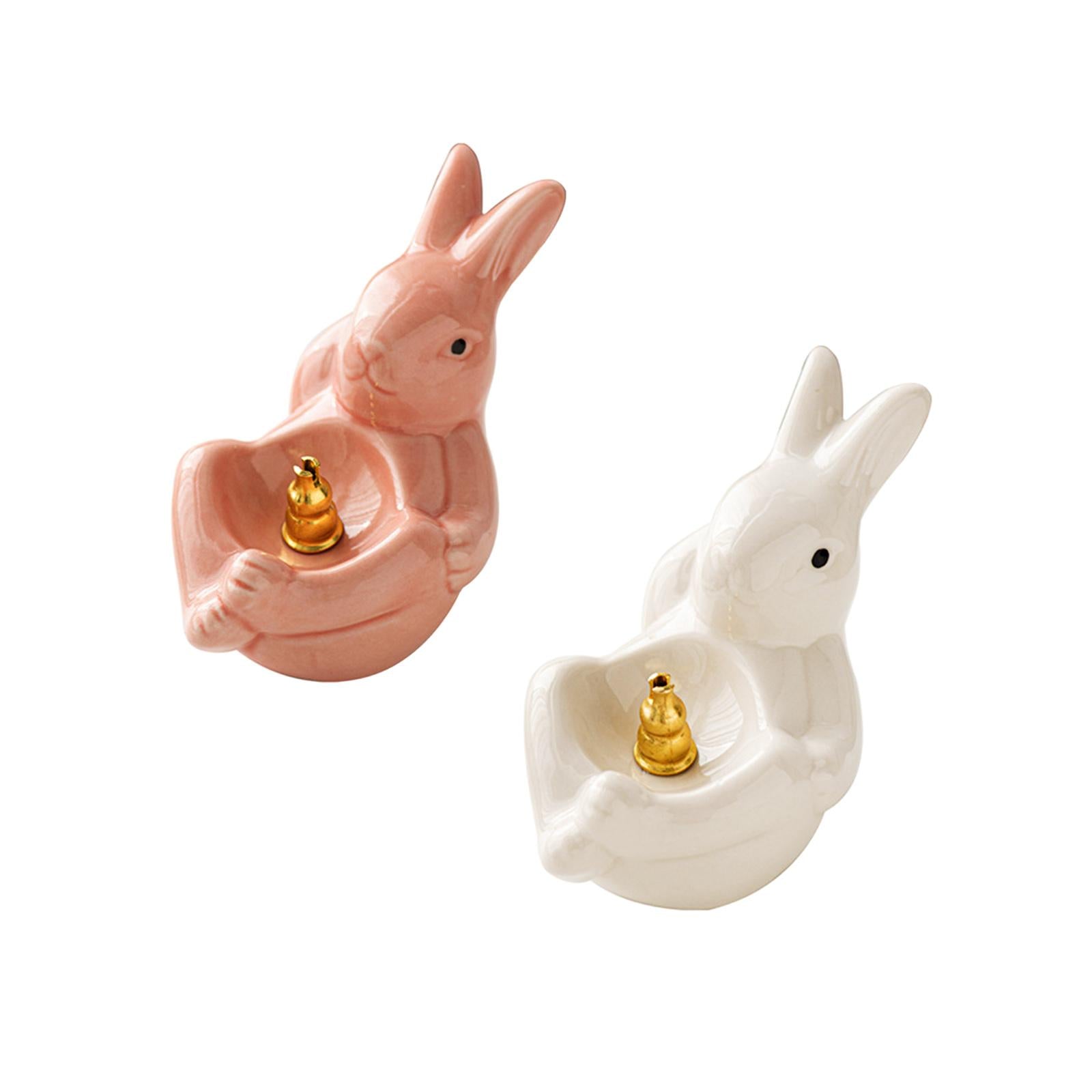 Rabbit Incense Holder Incense Burner Gift Statue for Living Room SPA Desktop Pink