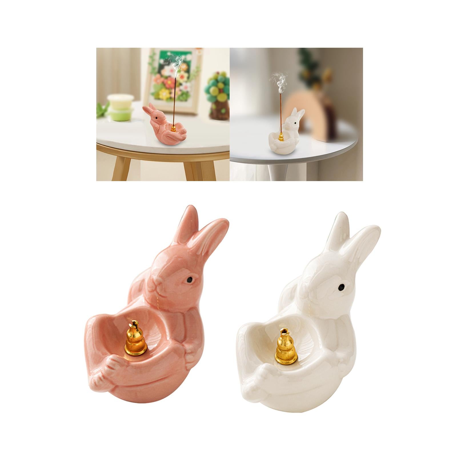 Rabbit Incense Holder Incense Burner Gift Statue for Living Room SPA Desktop Pink