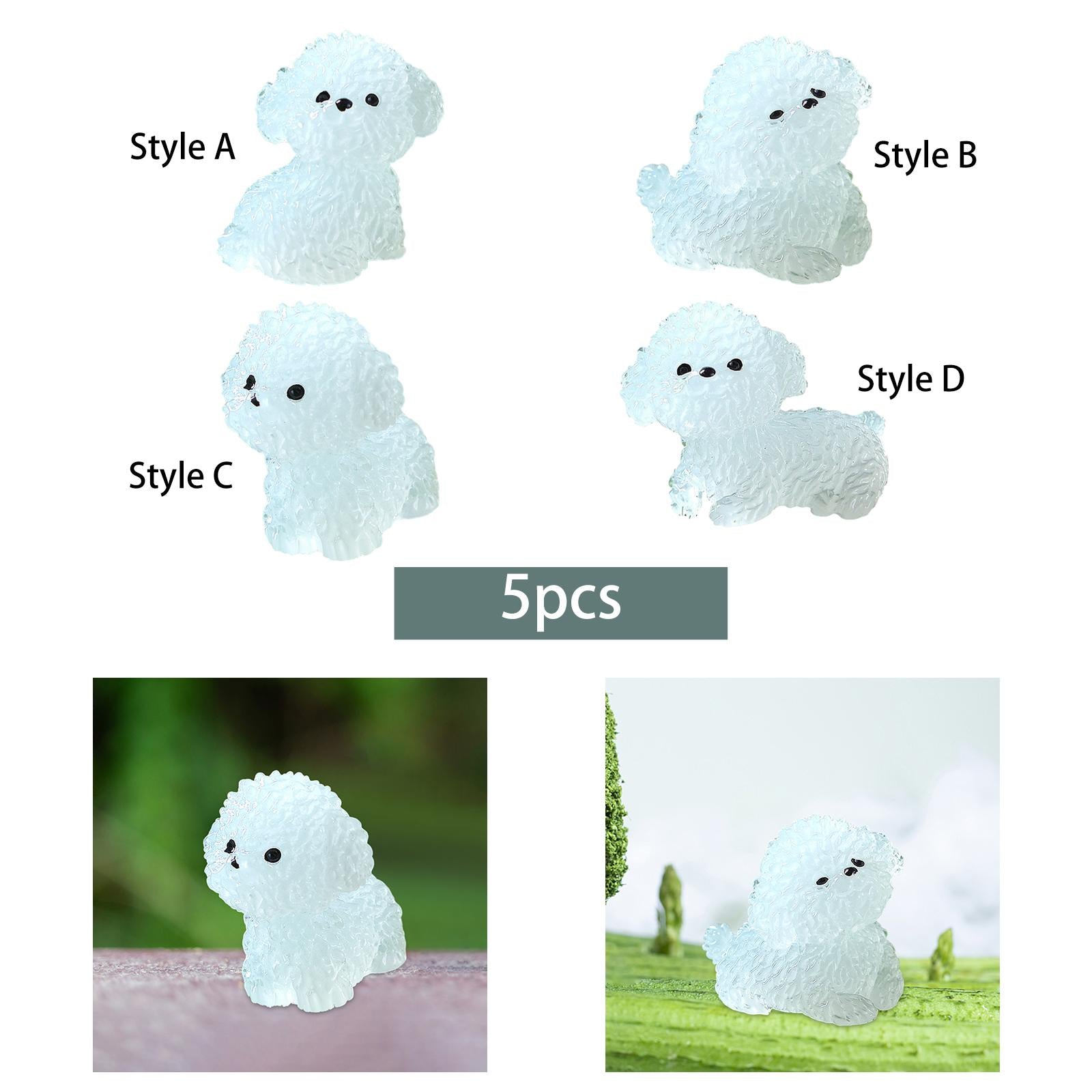 5 Pieces Luminous Mini Dog Figurines Puppy Statue for Garden Micro Landscape Style A