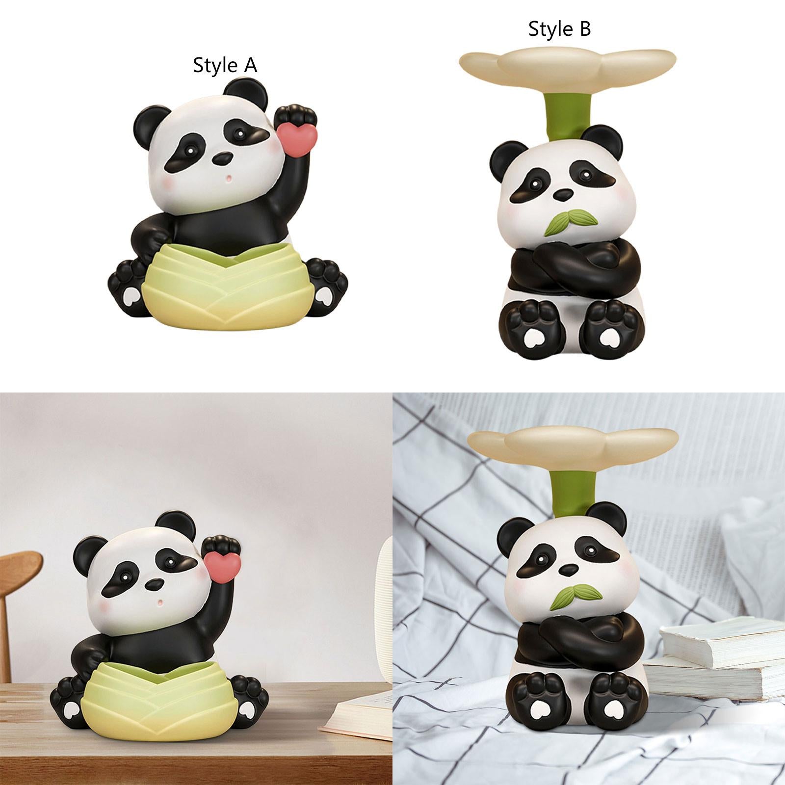Panda Figurine Desk Storage Tray Art Craft Ornament for Living Room Entrance Style A