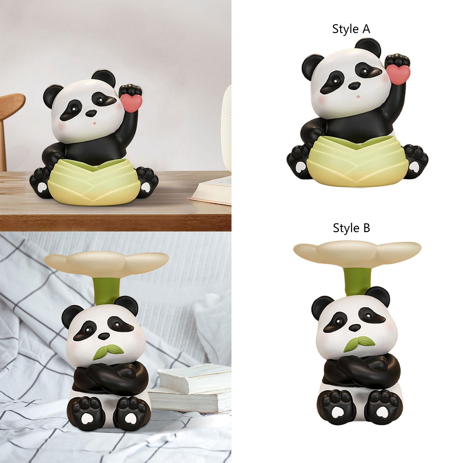 Panda Figurine Desk Storage Tray Art Craft Ornament for Living Room Entrance Style A