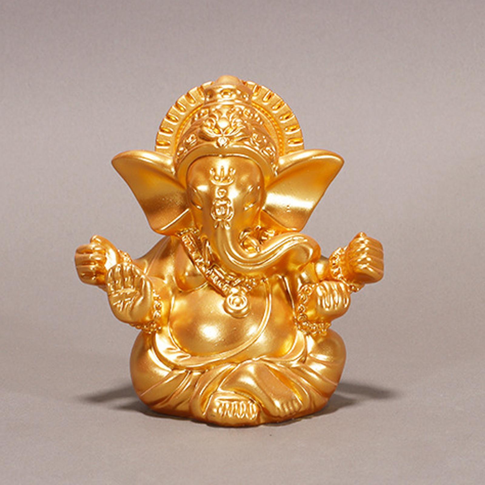 God Ganesh Resin Figurines Elephant Buddha Sculpture Buddhism Ganesha Statue Gold 5.1x4.2x5.1cm