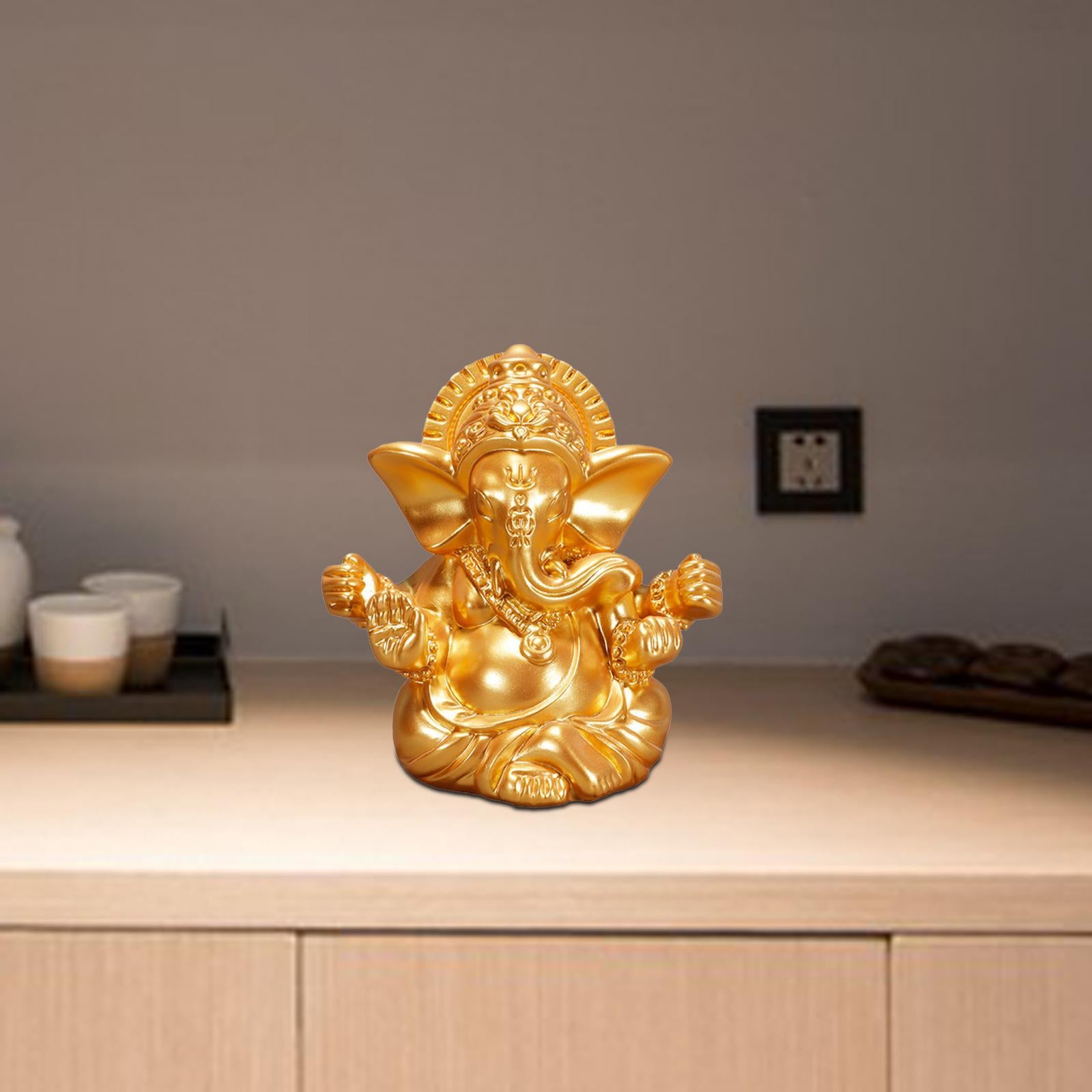 God Ganesh Resin Figurines Elephant Buddha Sculpture Buddhism Ganesha Statue Gold 5.1x4.2x5.1cm