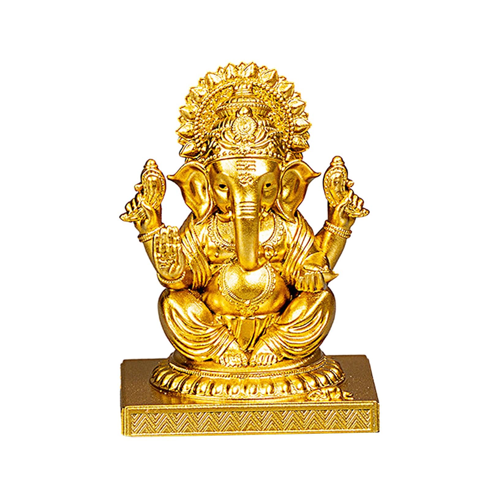 3inch Lord Ganesha Sitting Statue Sculpture Handmade for Living Room Stylish Golden