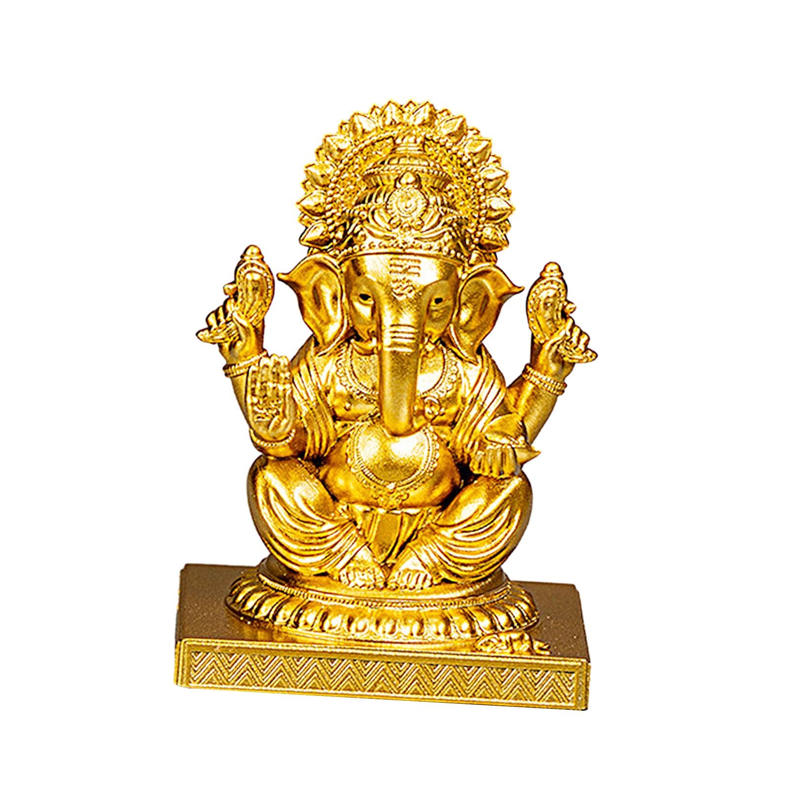 3inch Lord Ganesha Sitting Statue Sculpture Handmade for Living Room Stylish Golden