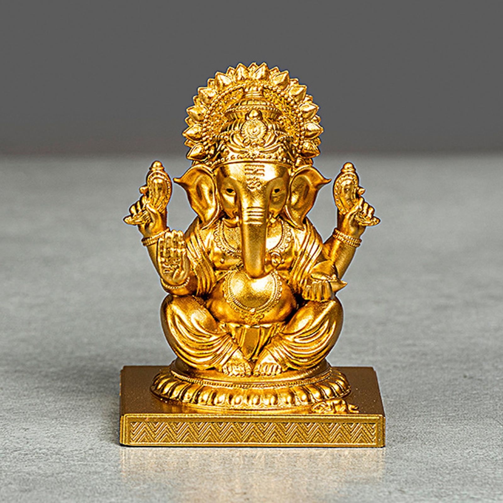 3inch Lord Ganesha Sitting Statue Sculpture Handmade for Living Room Stylish Golden