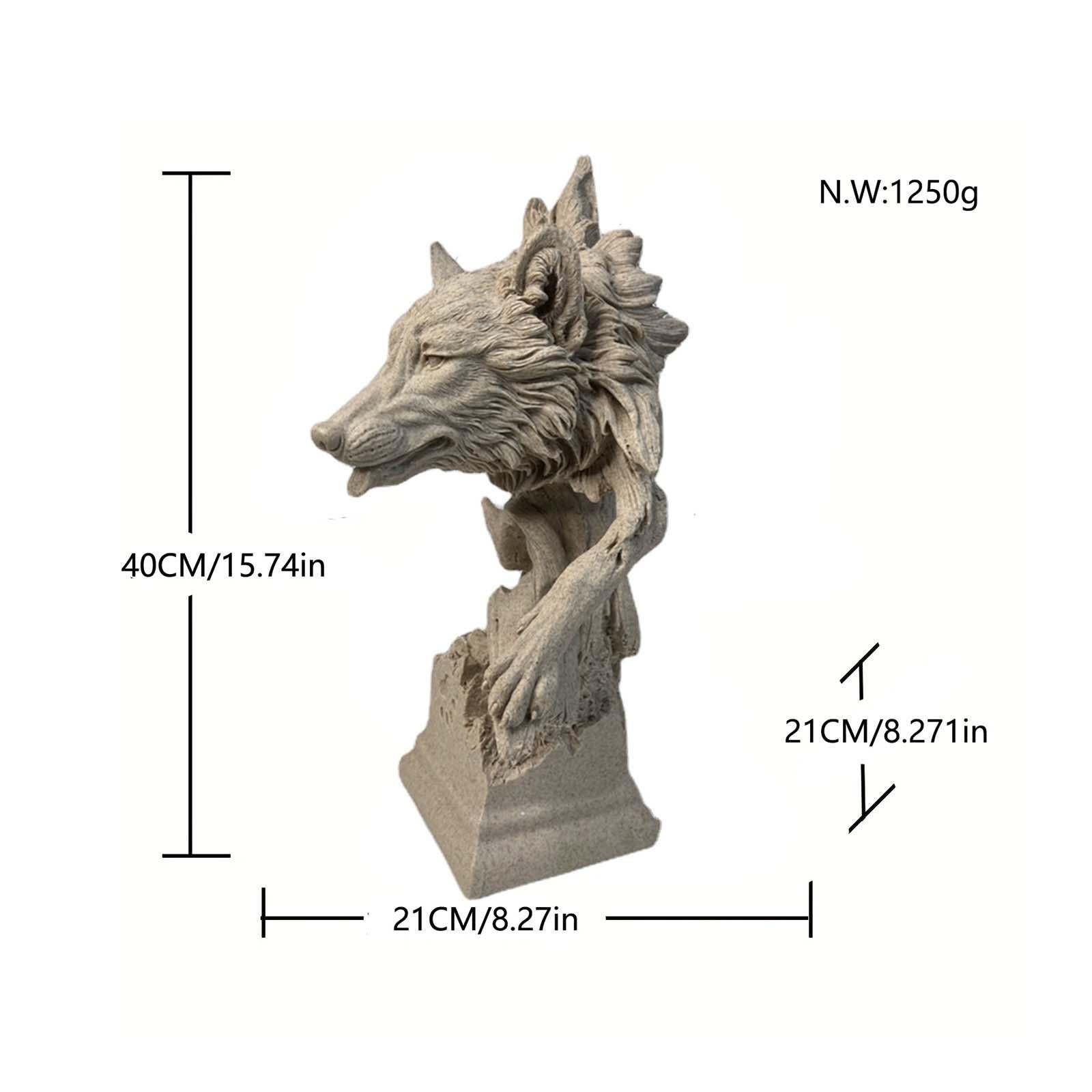 Wolf Head Sculpture Crafts Retro Resin Animal Head for Hotel Bar Living Room L gray