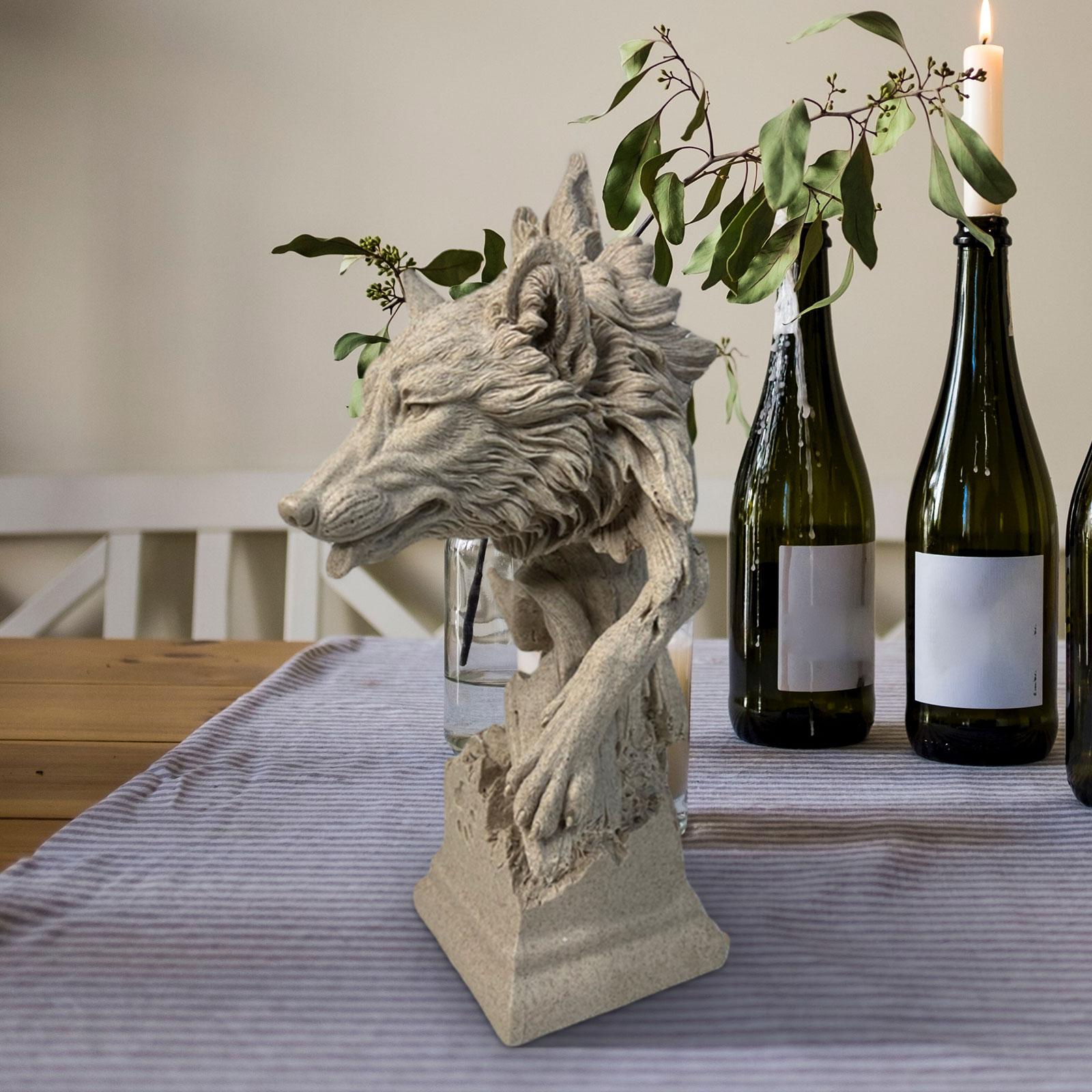 Wolf Head Sculpture Crafts Retro Resin Animal Head for Hotel Bar Living Room L gray
