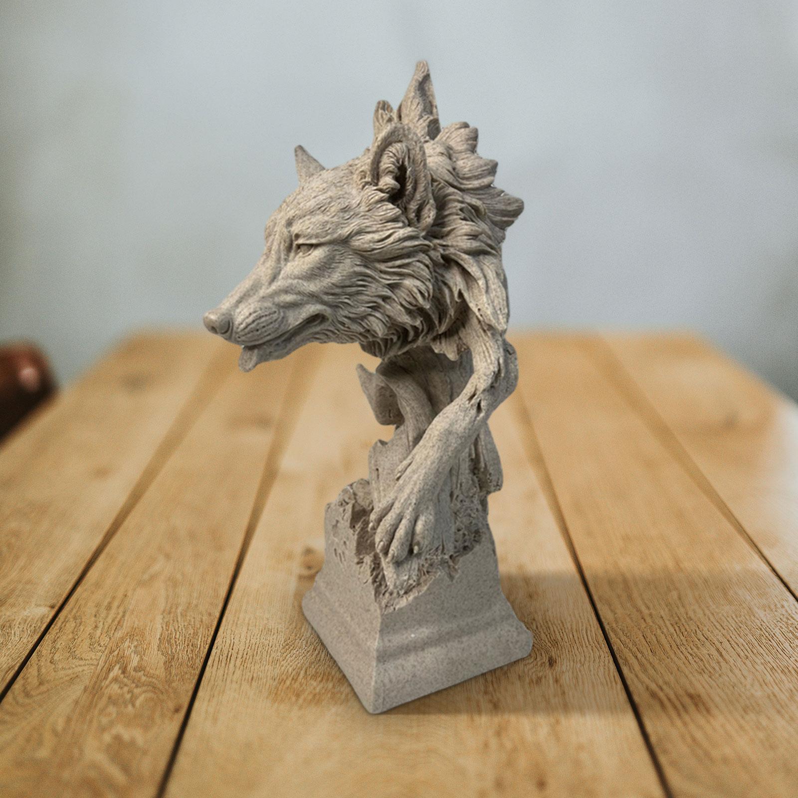 Wolf Head Sculpture Crafts Retro Resin Animal Head for Hotel Bar Living Room L gray