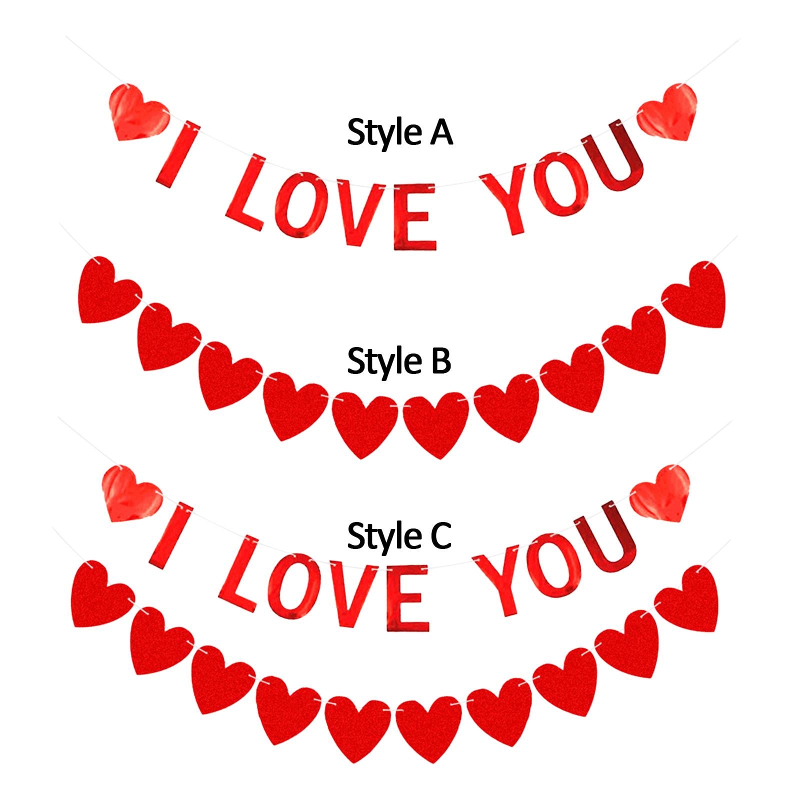 Red Felt Banner Valentines Day Decoration Decorative Garland for Anniversary Style A