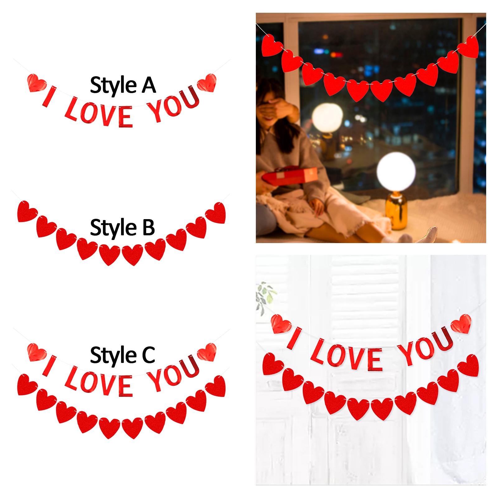 Red Felt Banner Valentines Day Decoration Decorative Garland for Anniversary Style A