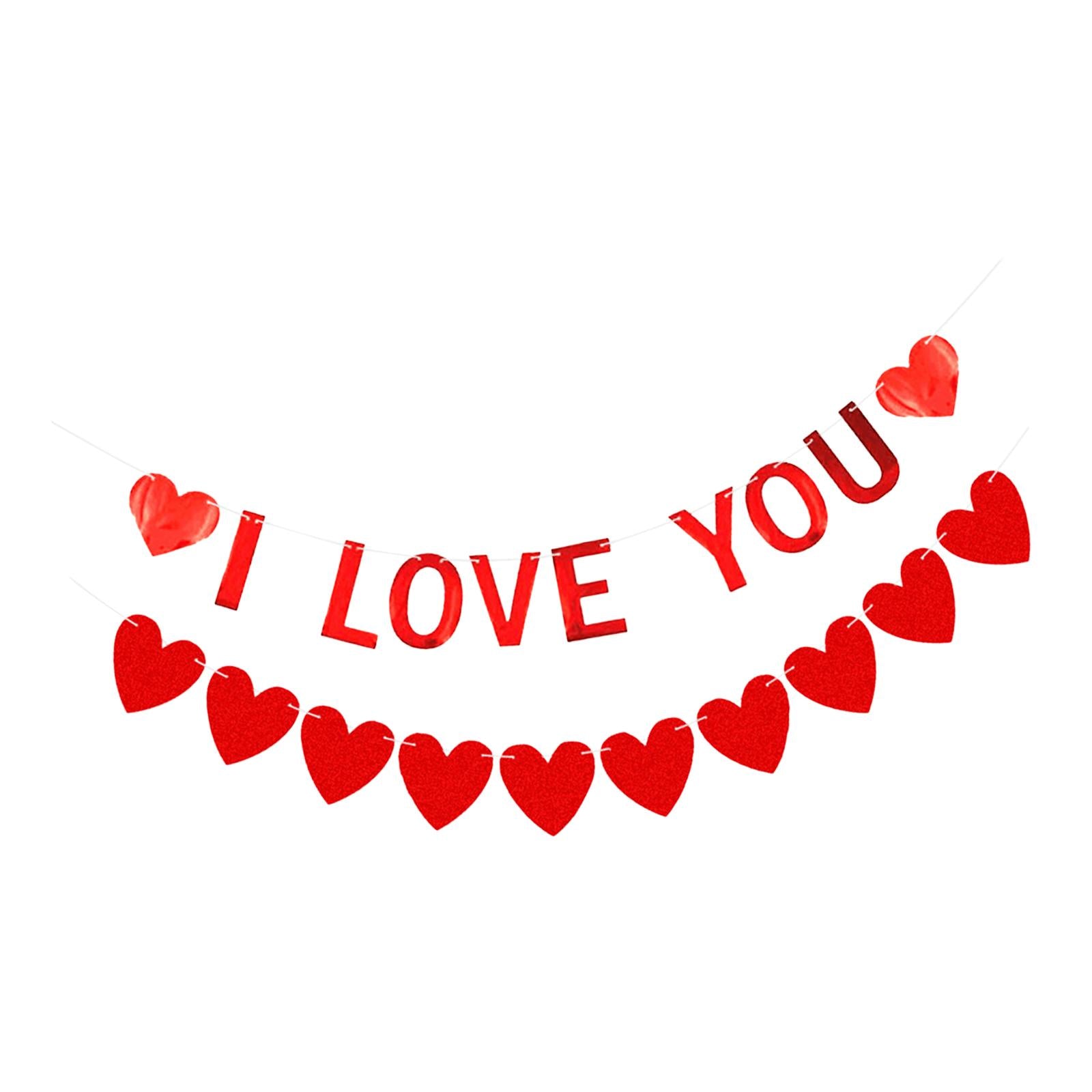 Red Felt Banner Valentines Day Decoration Decorative Garland for Anniversary Style C