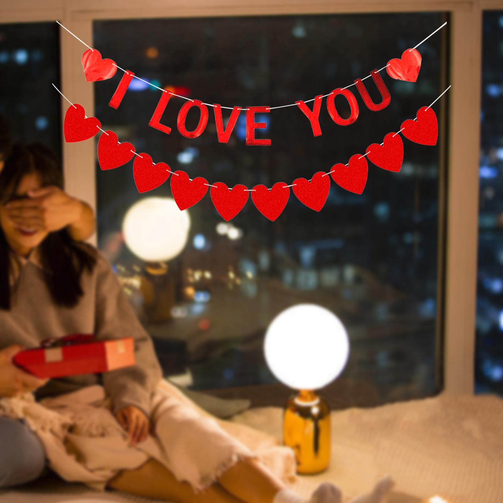 Red Felt Banner Valentines Day Decoration Decorative Garland for Anniversary Style C