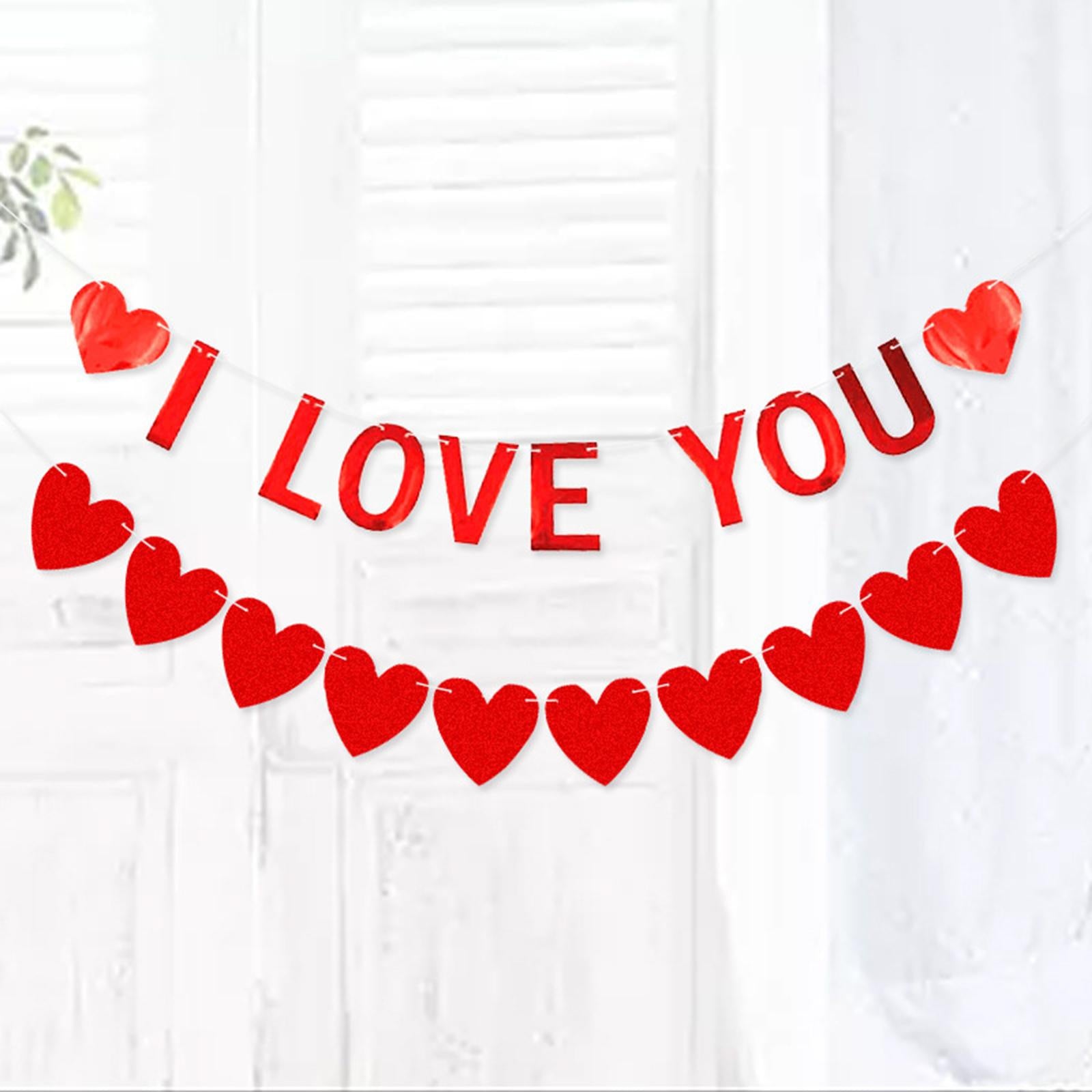 Red Felt Banner Valentines Day Decoration Decorative Garland for Anniversary Style C