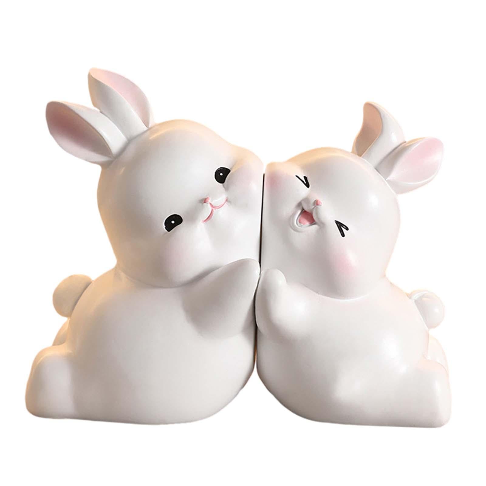 Rabbit Bookends Sculptures Cute Kids Bookends for Shelves Kids Rooms Cabinet white