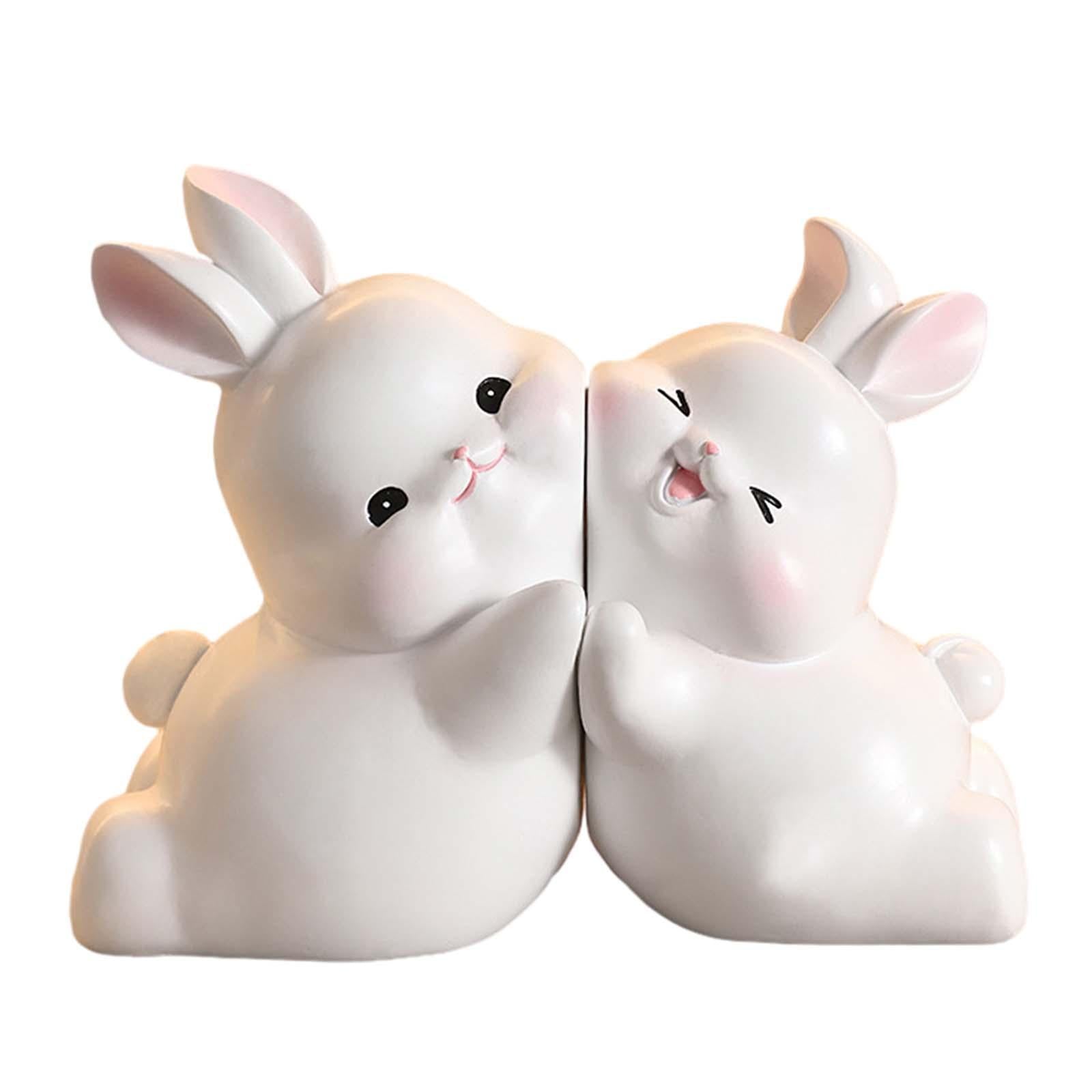 Rabbit Bookends Sculptures Cute Kids Bookends for Shelves Kids Rooms Cabinet white