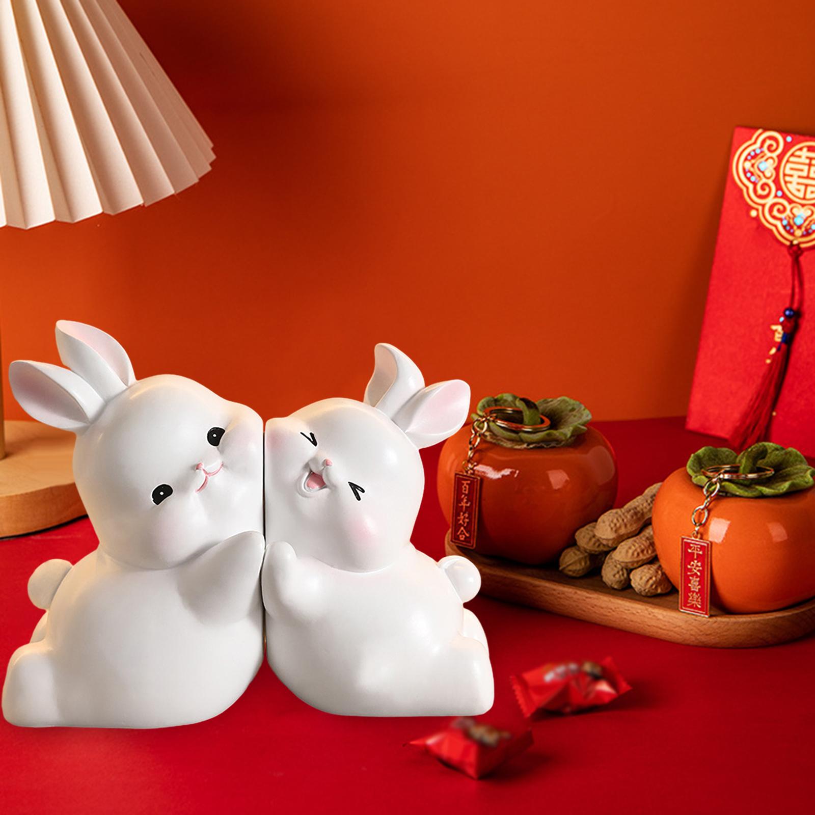 Rabbit Bookends Sculptures Cute Kids Bookends for Shelves Kids Rooms Cabinet white