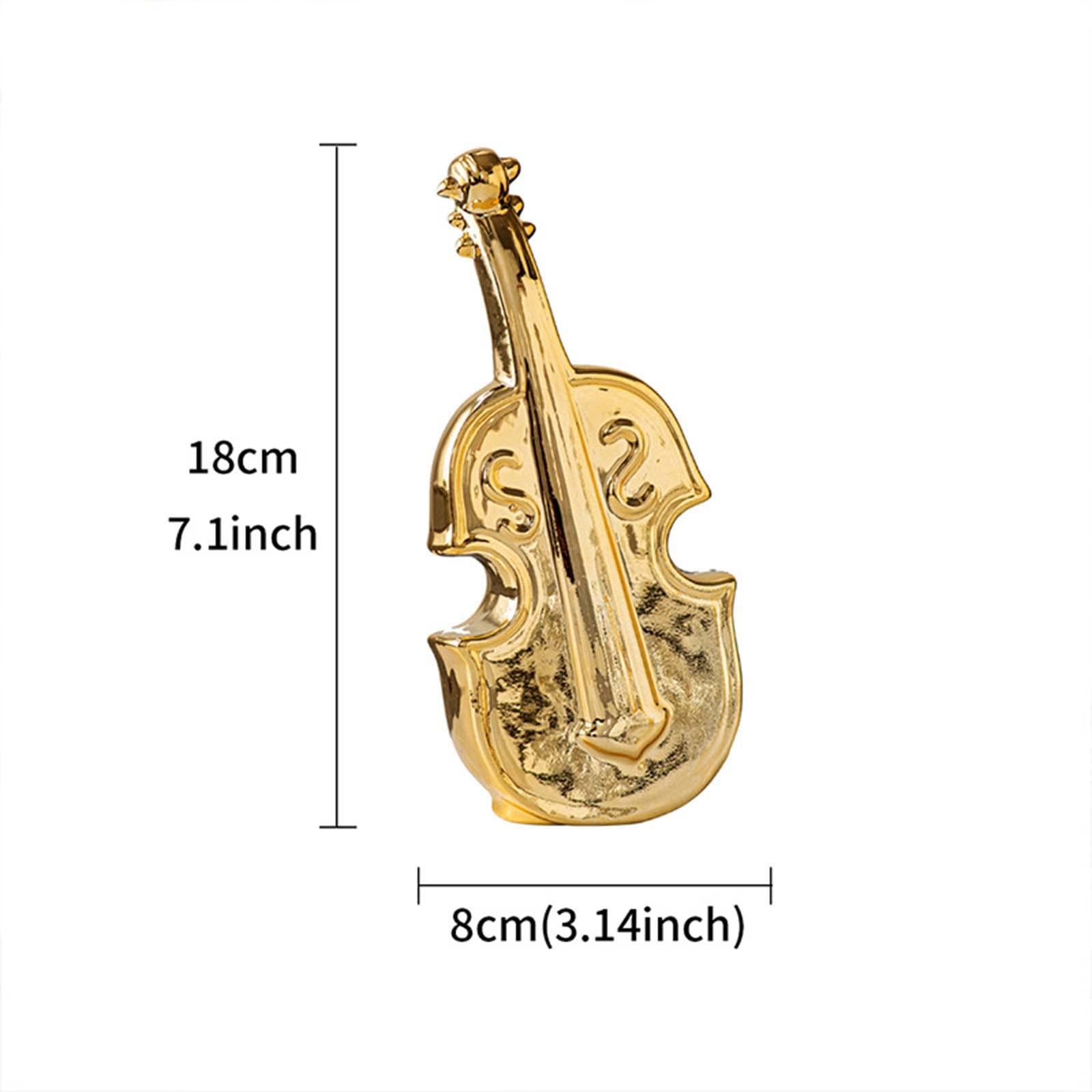 Violin Sculpture Ceramic Novelty Modern Statue for Bedroom Living Room Shelf Gold