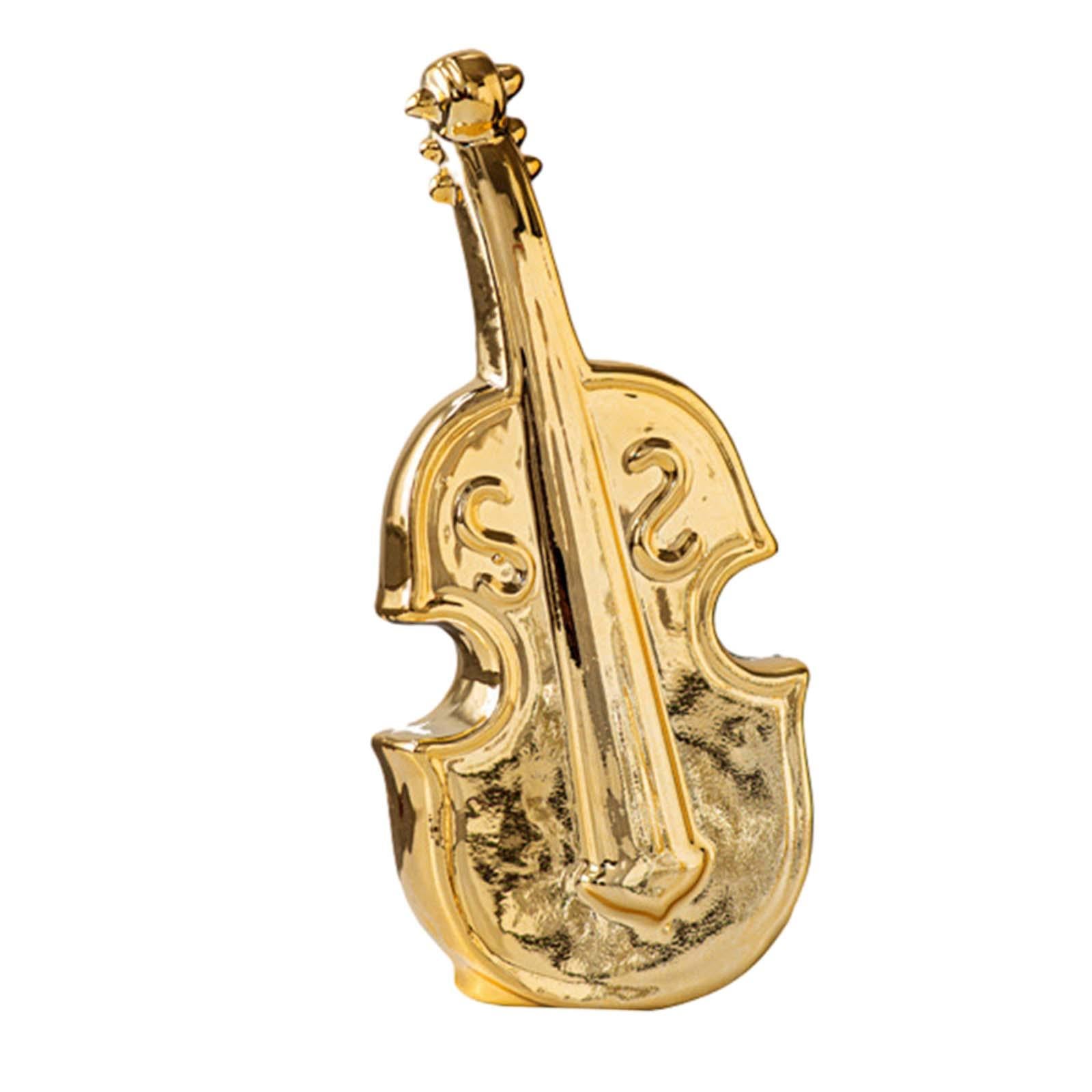 Violin Sculpture Ceramic Novelty Modern Statue for Bedroom Living Room Shelf Gold
