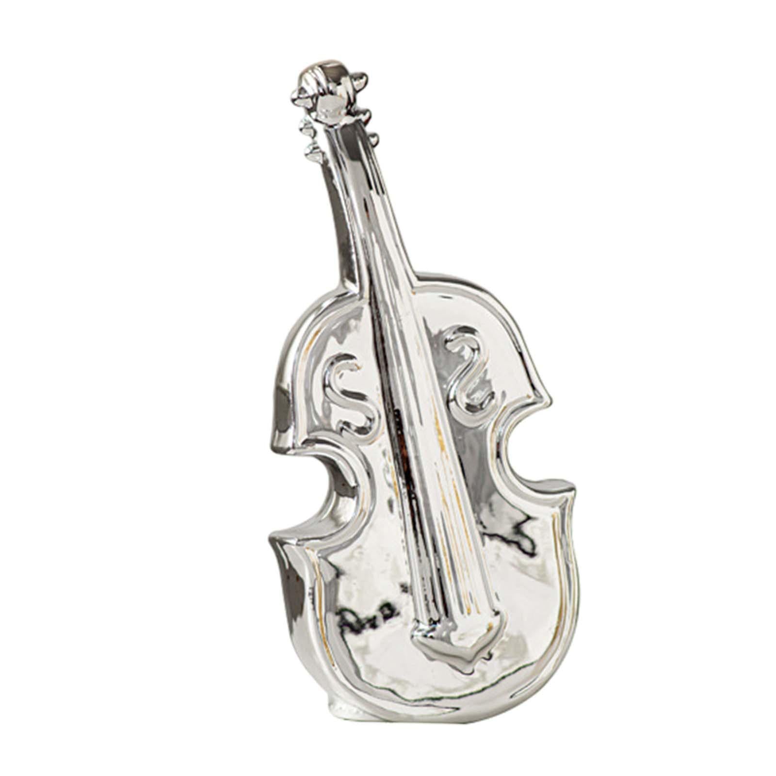 Violin Sculpture Ceramic Novelty Modern Statue for Bedroom Living Room Shelf Silver