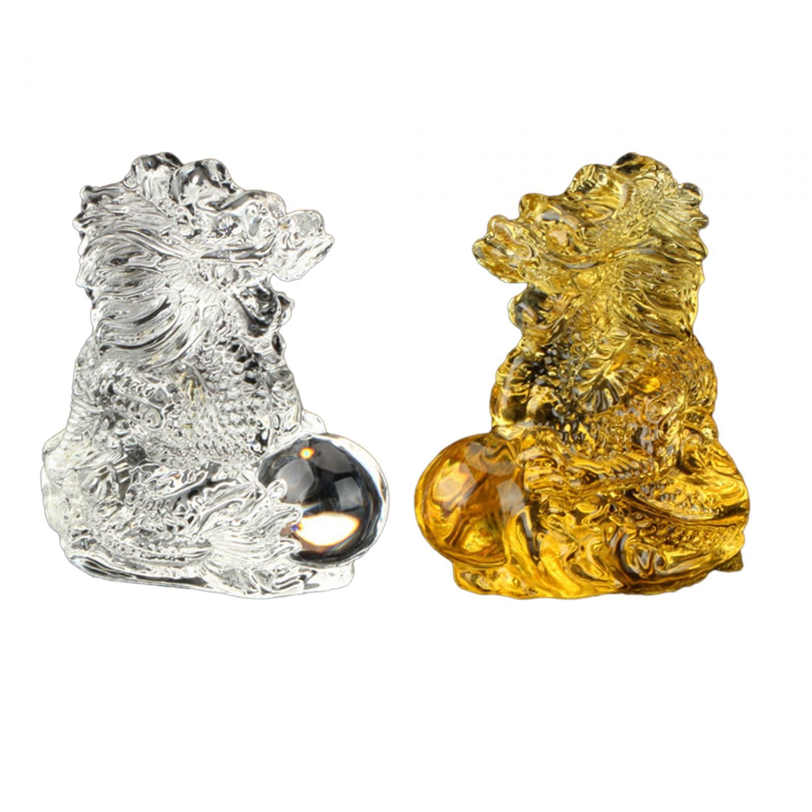 Chinese Dragon Statue Art Crystal Dragons Figurine for Home Decor Office Car Gold
